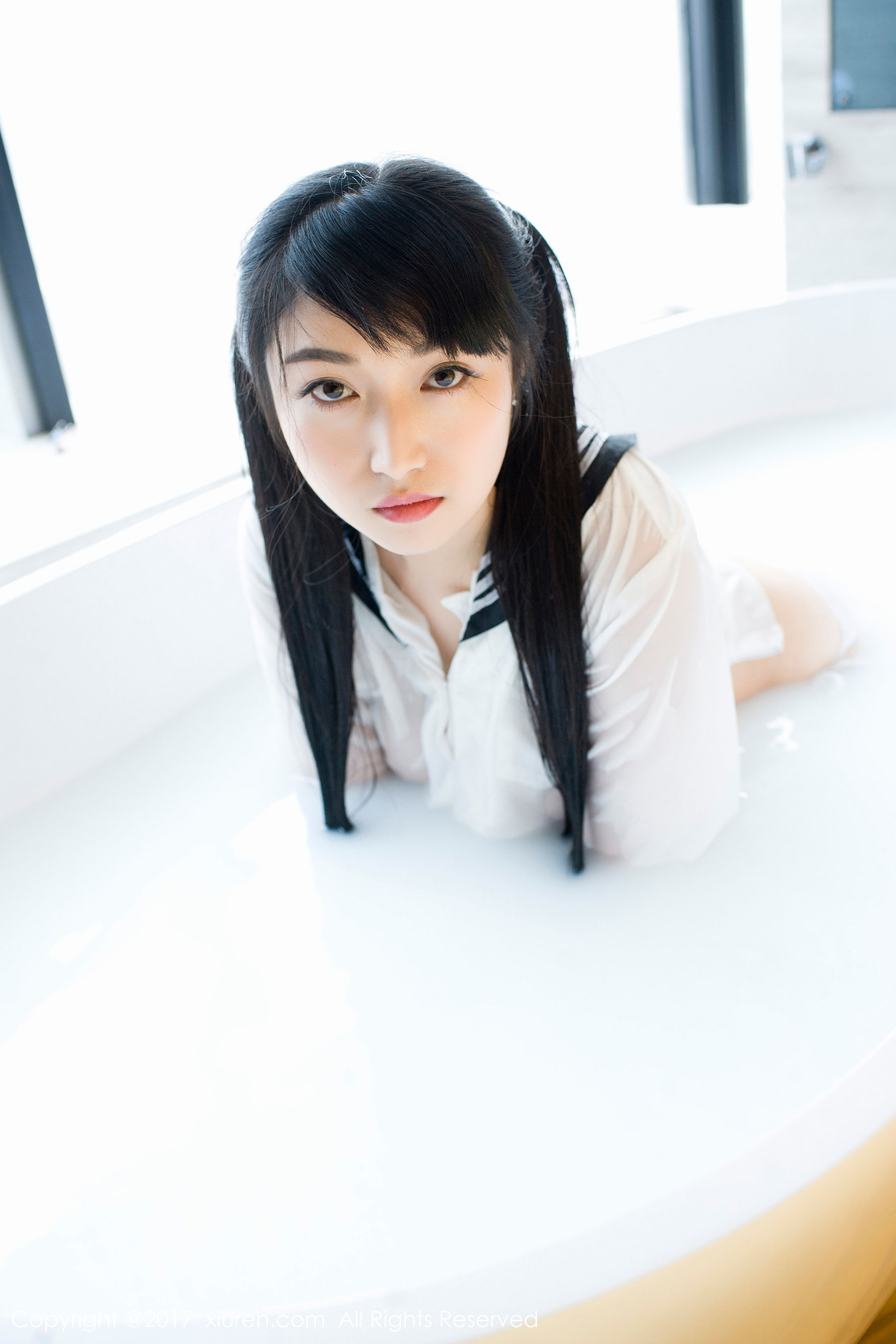盼盼龙女sunny《牛奶浴学生装+透明学生装+黑色乳贴》 [秀人XiuRen] NO.853