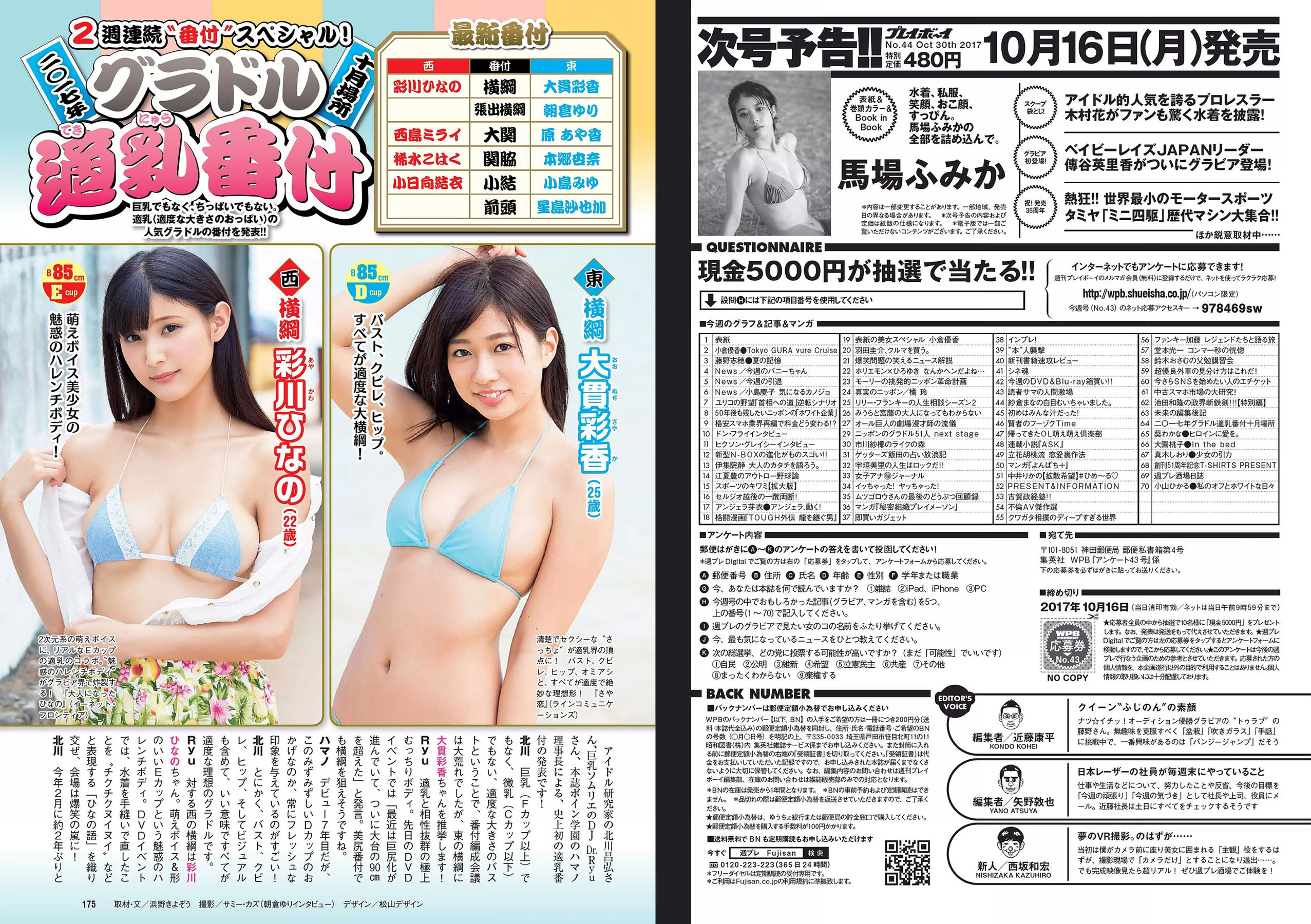 小倉優香 藤野志穂 葵わかな 大園桃子 真木しおり 小山ヒカル [Weekly Playboy] 2017年No.43 写真杂志