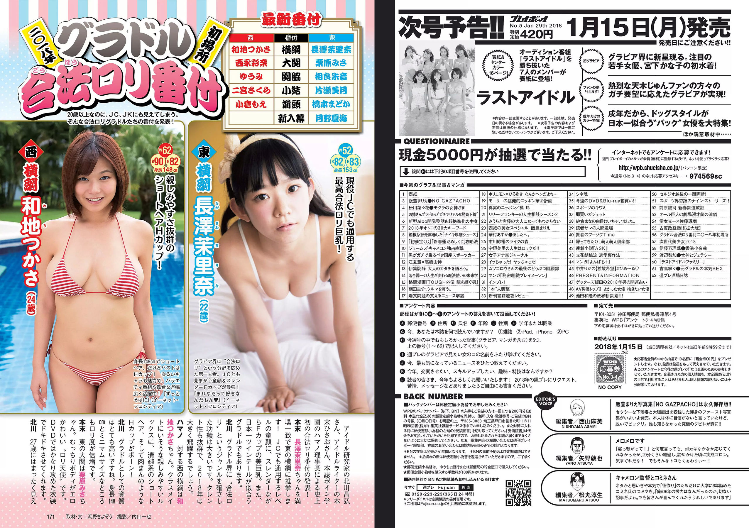 飯豊まりえ 松川菜々花 華村あすか 橘花凛 伊藤万理華 渡辺梨加 [Weekly Playboy] 2018年No.03-04 写真杂志