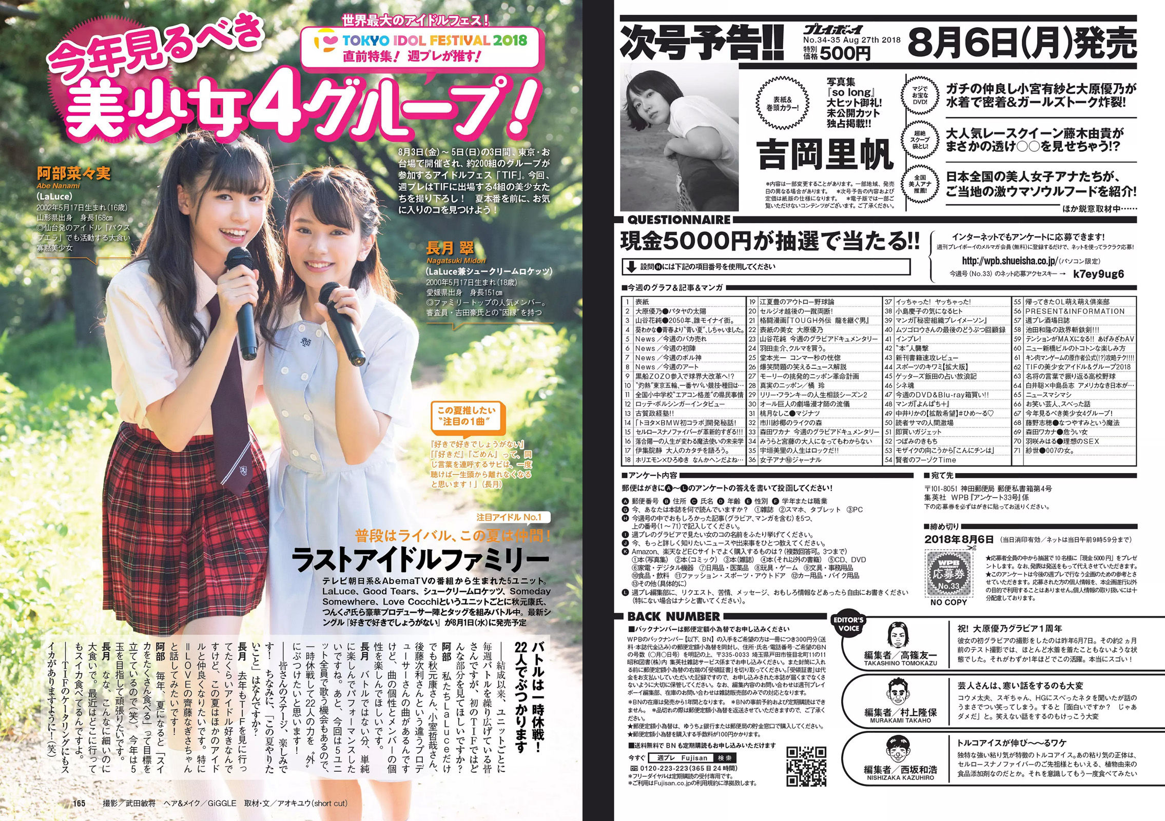 大原優乃 山谷花純 葵わかな 桃月なしこ 藤野志穂 森田ワカナ [Weekly Playboy] 2018年No.33 写真杂志