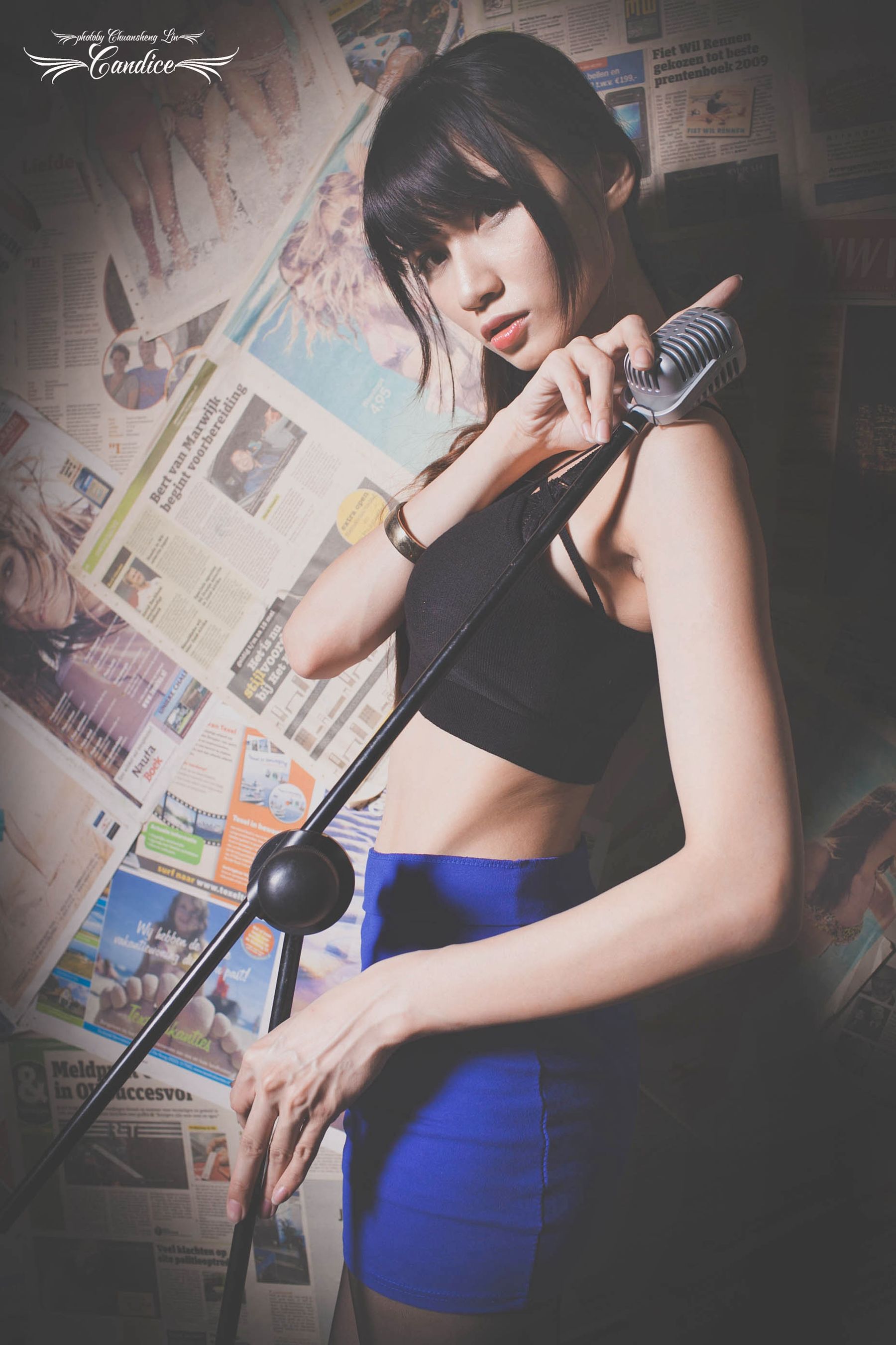 [台湾女神]  蔡译心Candice - 黑丝+蓝色包臀裙美腿写真
