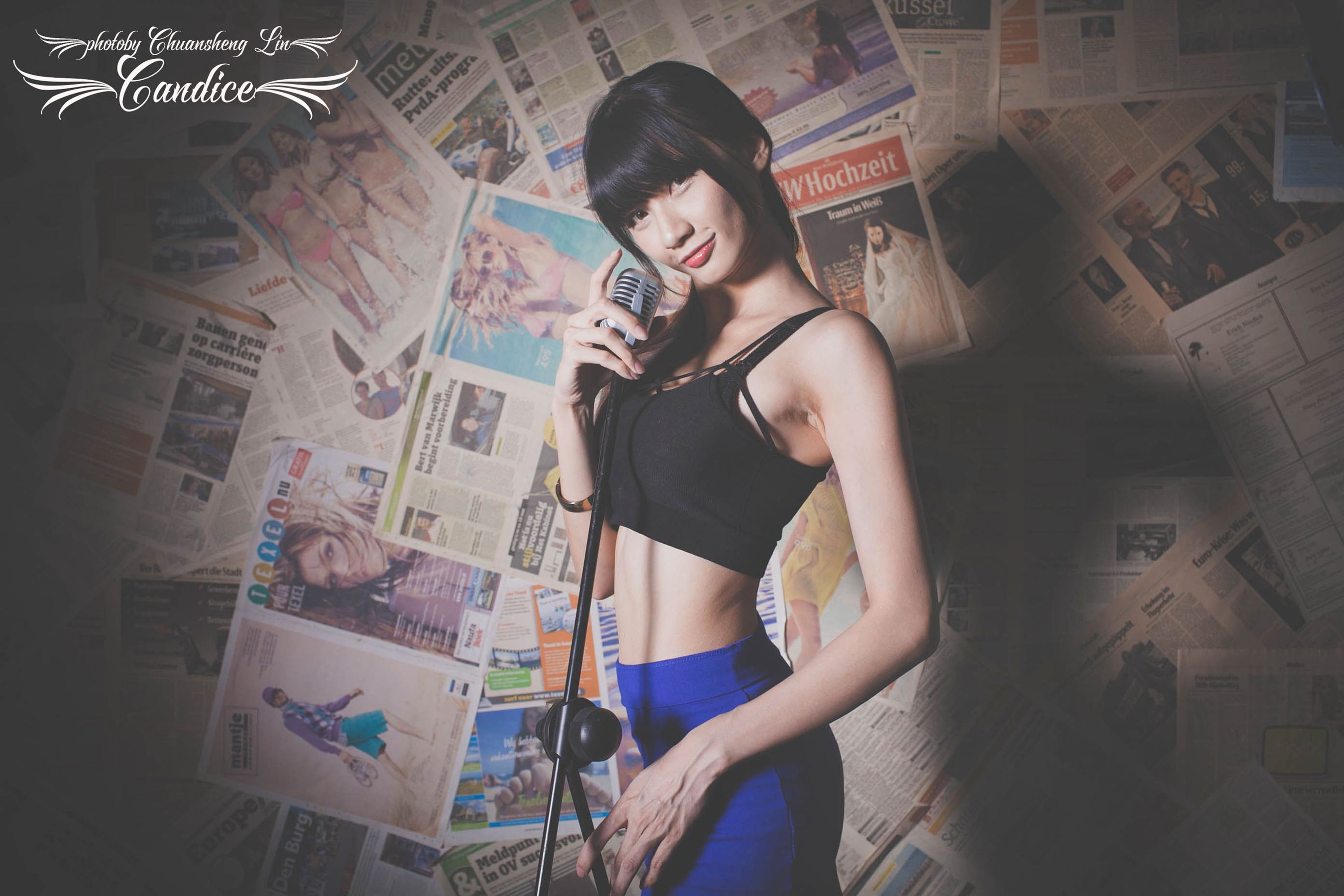[台湾女神]  蔡译心Candice - 黑丝+蓝色包臀裙美腿写真