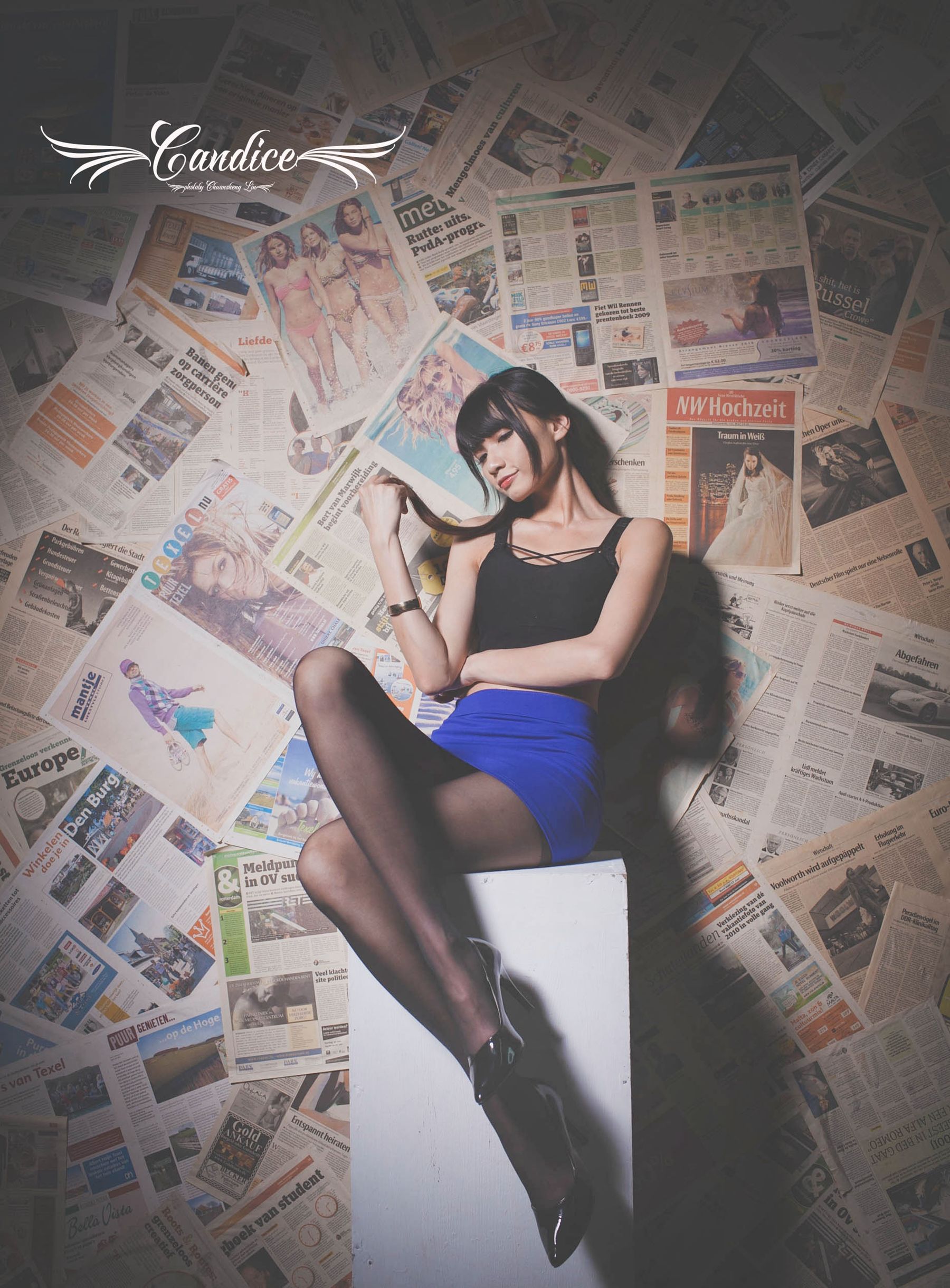 [台湾女神]  蔡译心Candice - 黑丝+蓝色包臀裙美腿写真