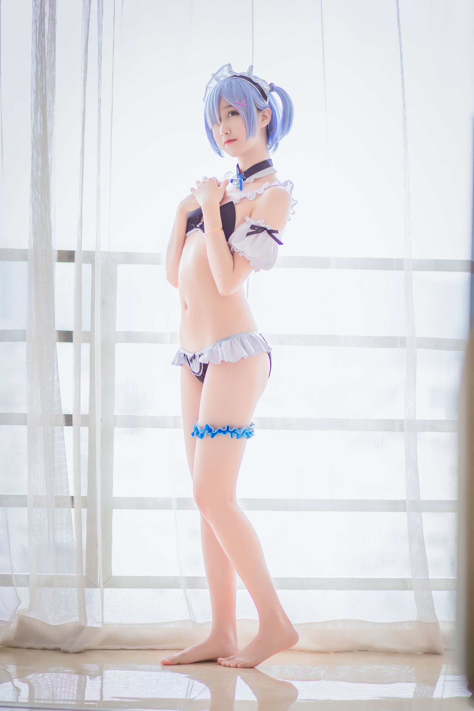 [萝莉COS] 木绵绵OwO - 蕾姆泳装+兔女郎