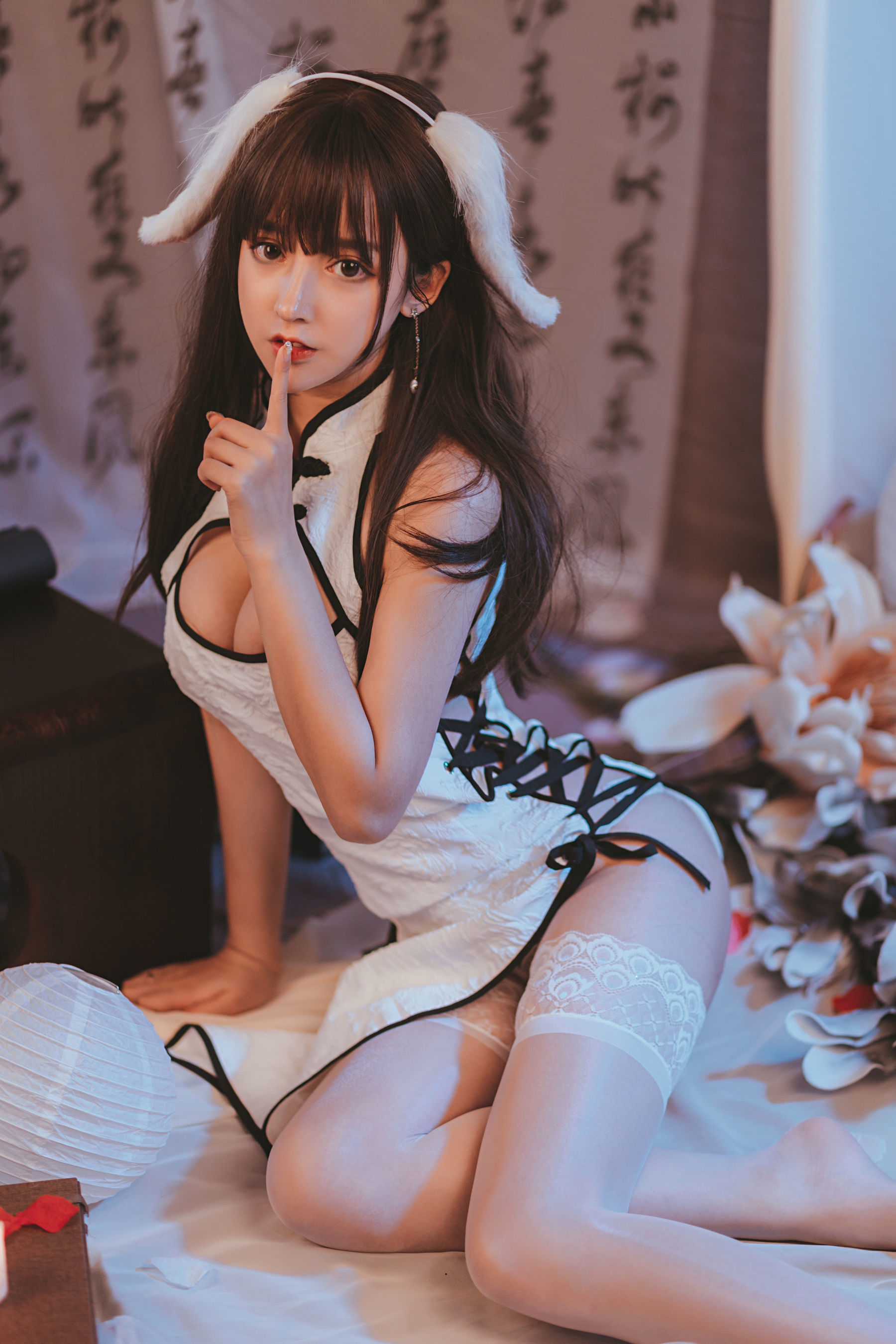 [萝莉COS] 斗鱼米线线sama - 白色旗袍