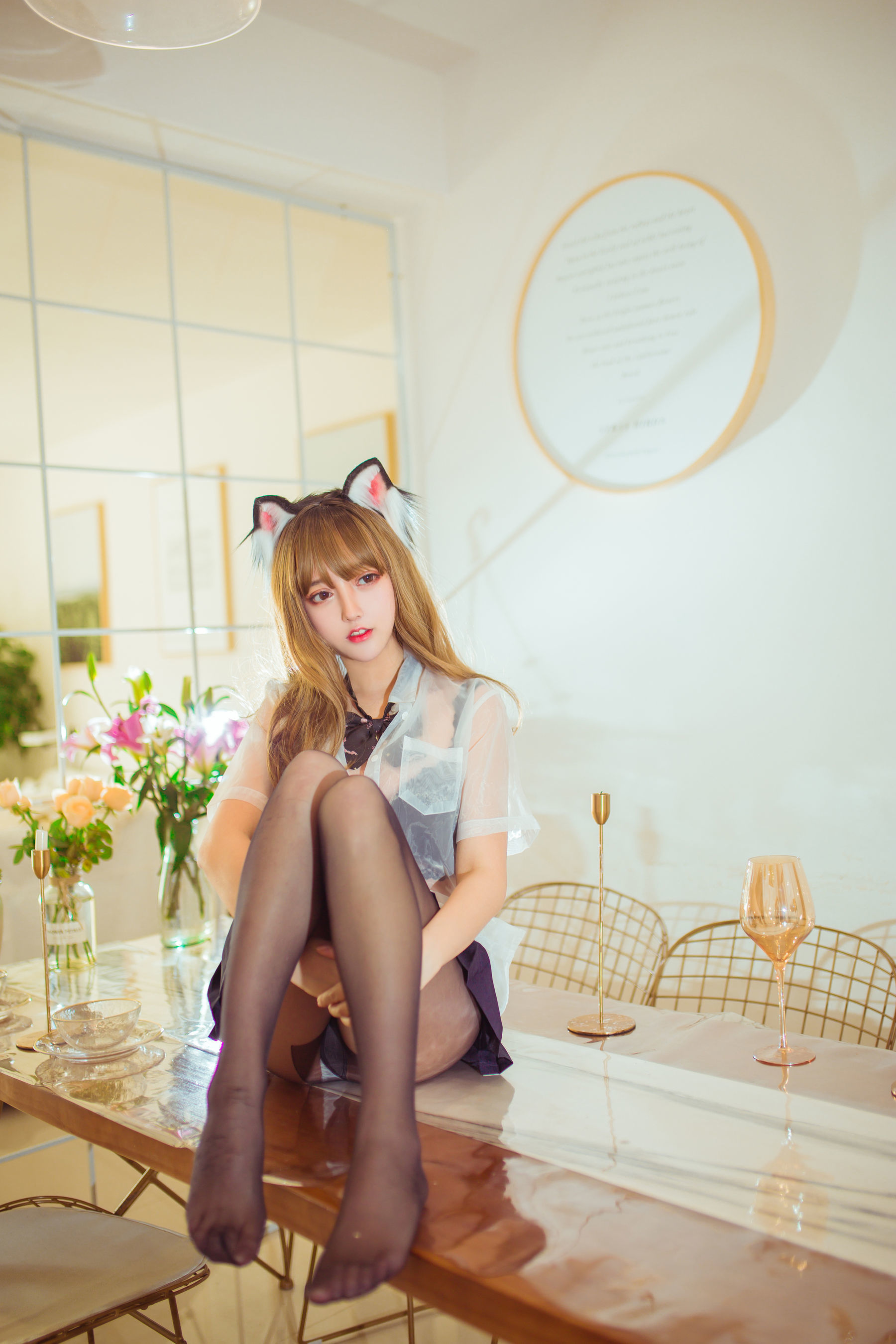 [萝莉COS] 斗鱼米线线sama - 阳台黑丝性感猫咪