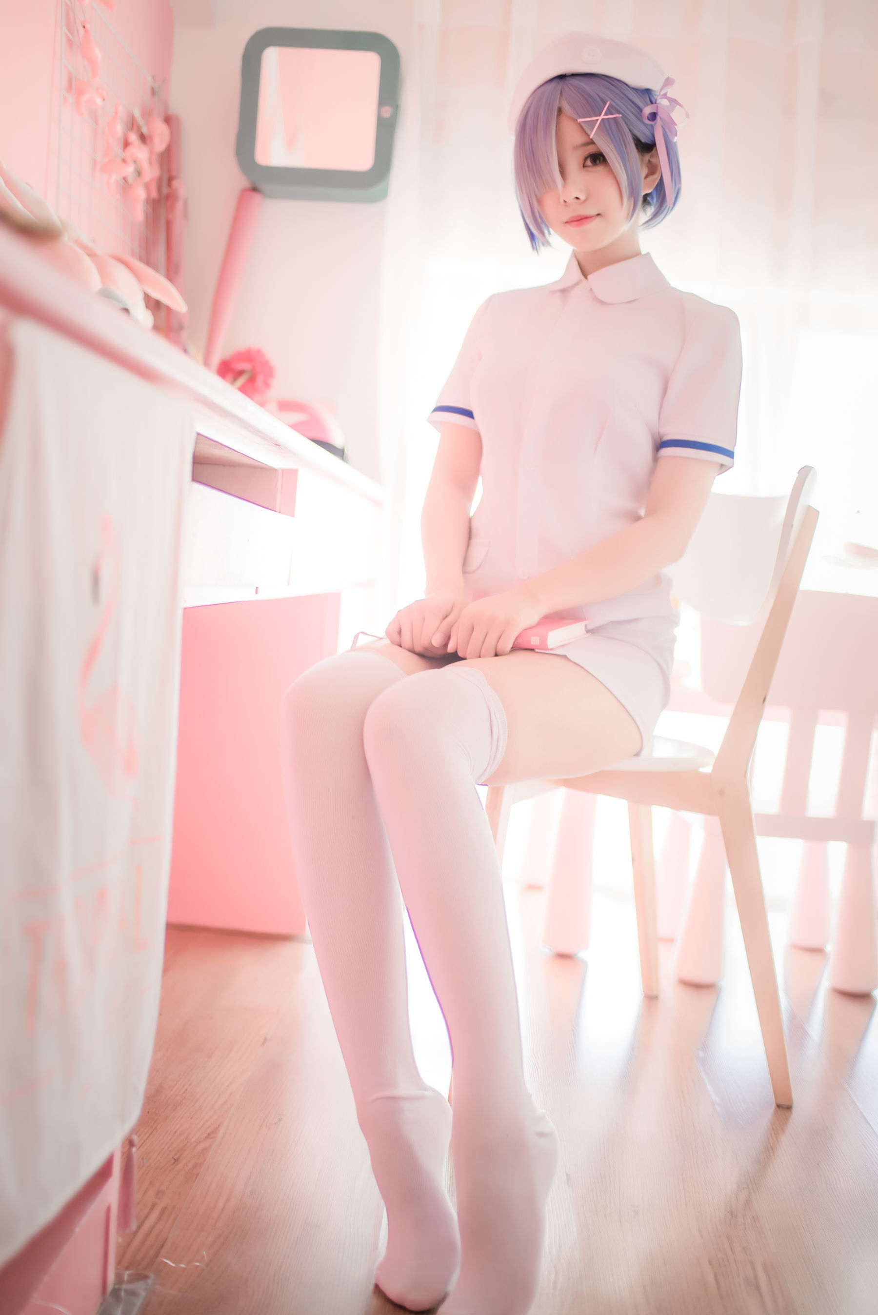 [萝莉COS] 萌系小野妹子w - 白色纱裙+蕾姆护士+蕾姆兔女郎