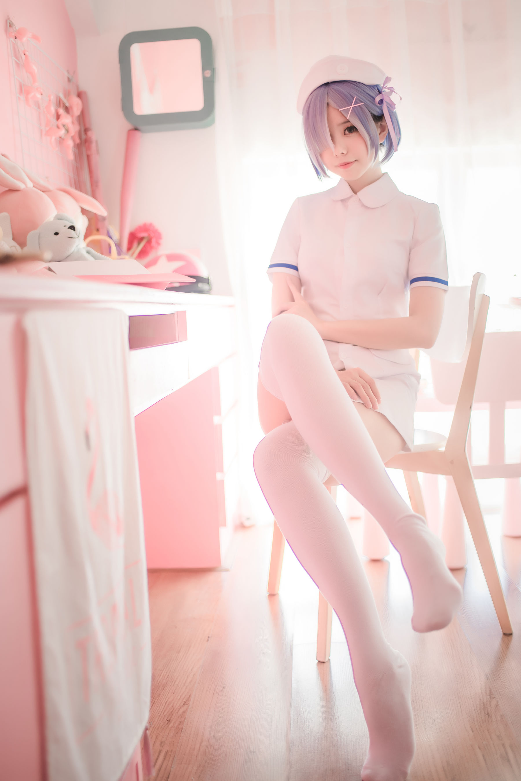 [萝莉COS] 萌系小野妹子w - 白色纱裙+蕾姆护士+蕾姆兔女郎