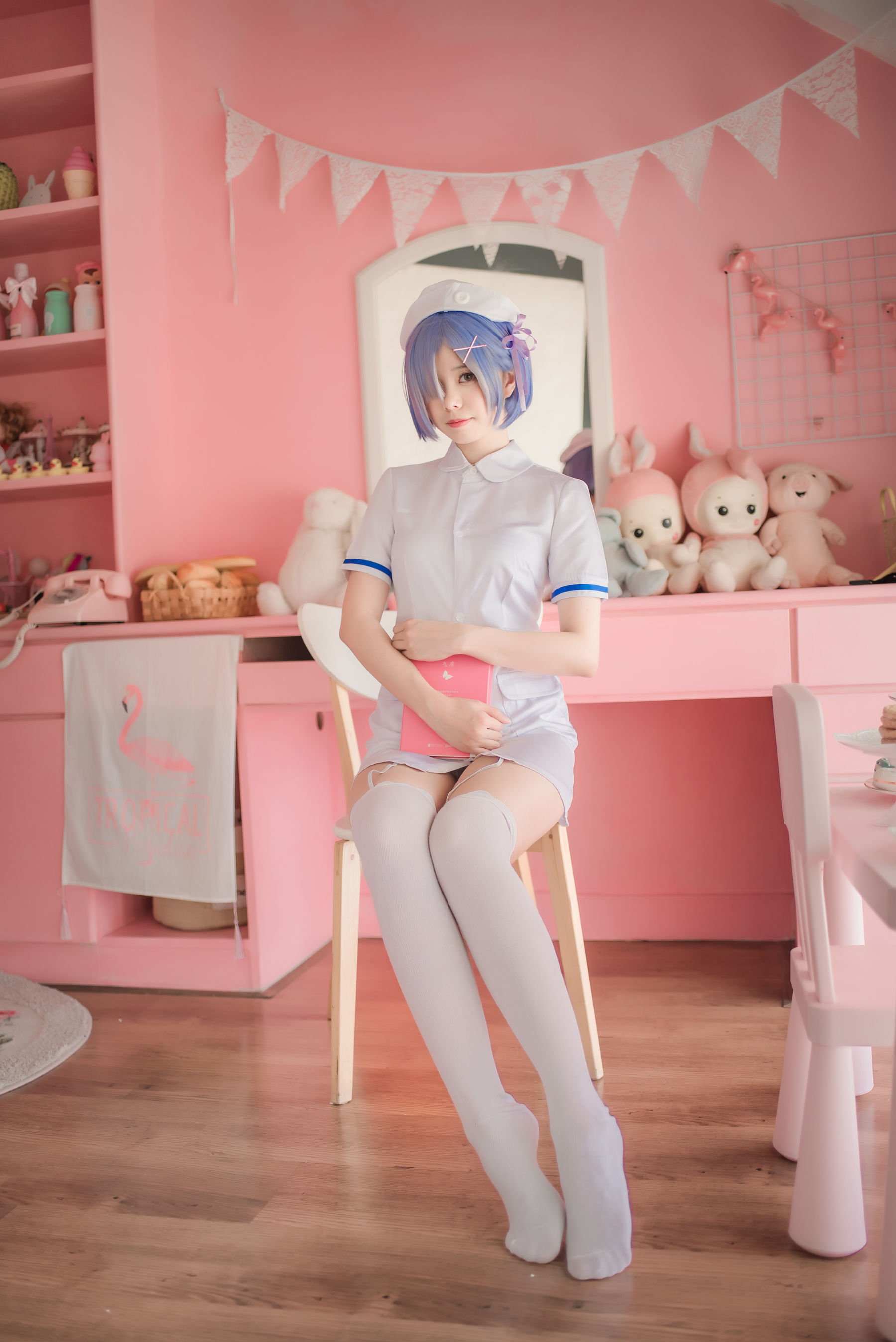 [萝莉COS] 萌系小野妹子w - 白色纱裙+蕾姆护士+蕾姆兔女郎
