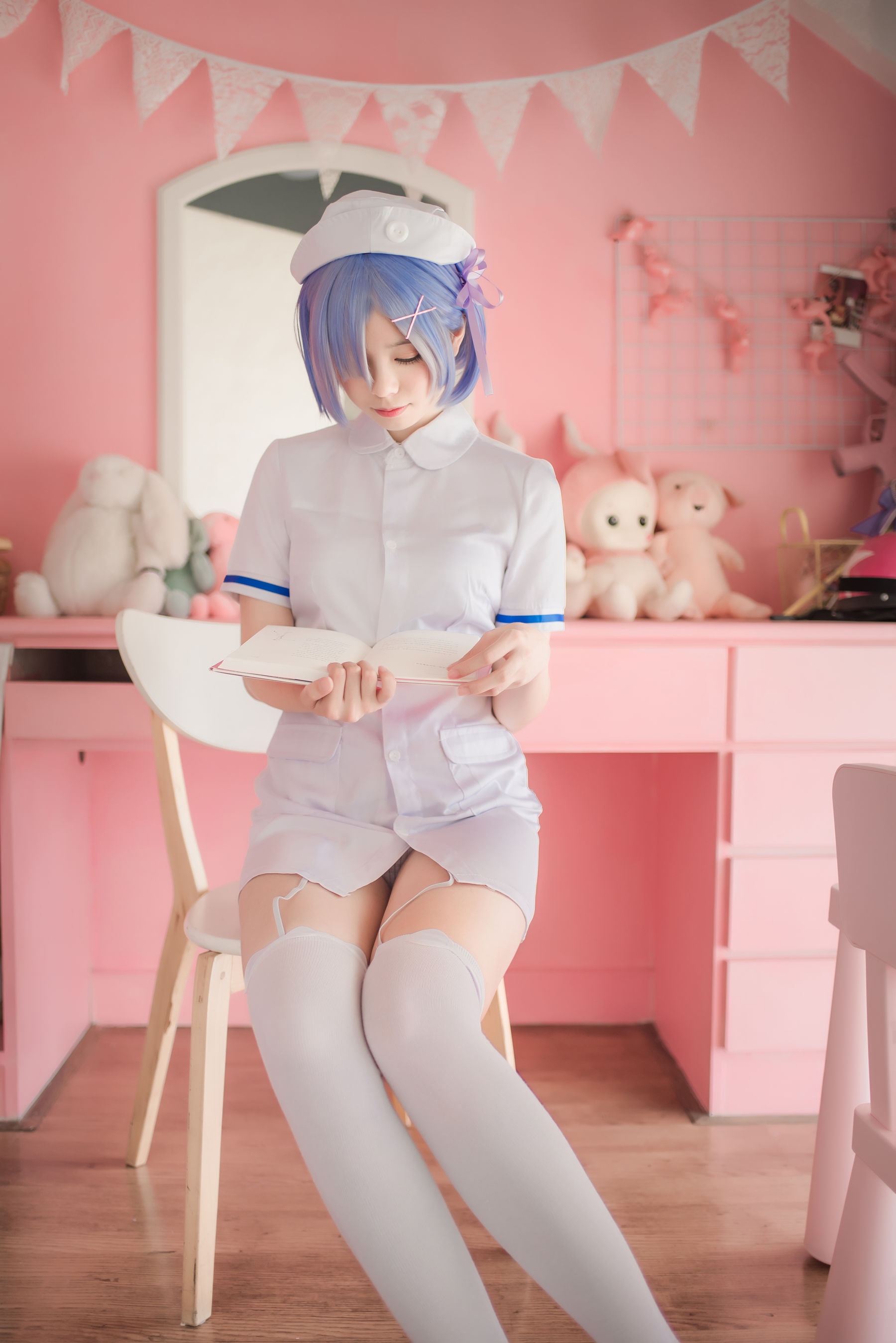 [萝莉COS] 萌系小野妹子w - 白色纱裙+蕾姆护士+蕾姆兔女郎