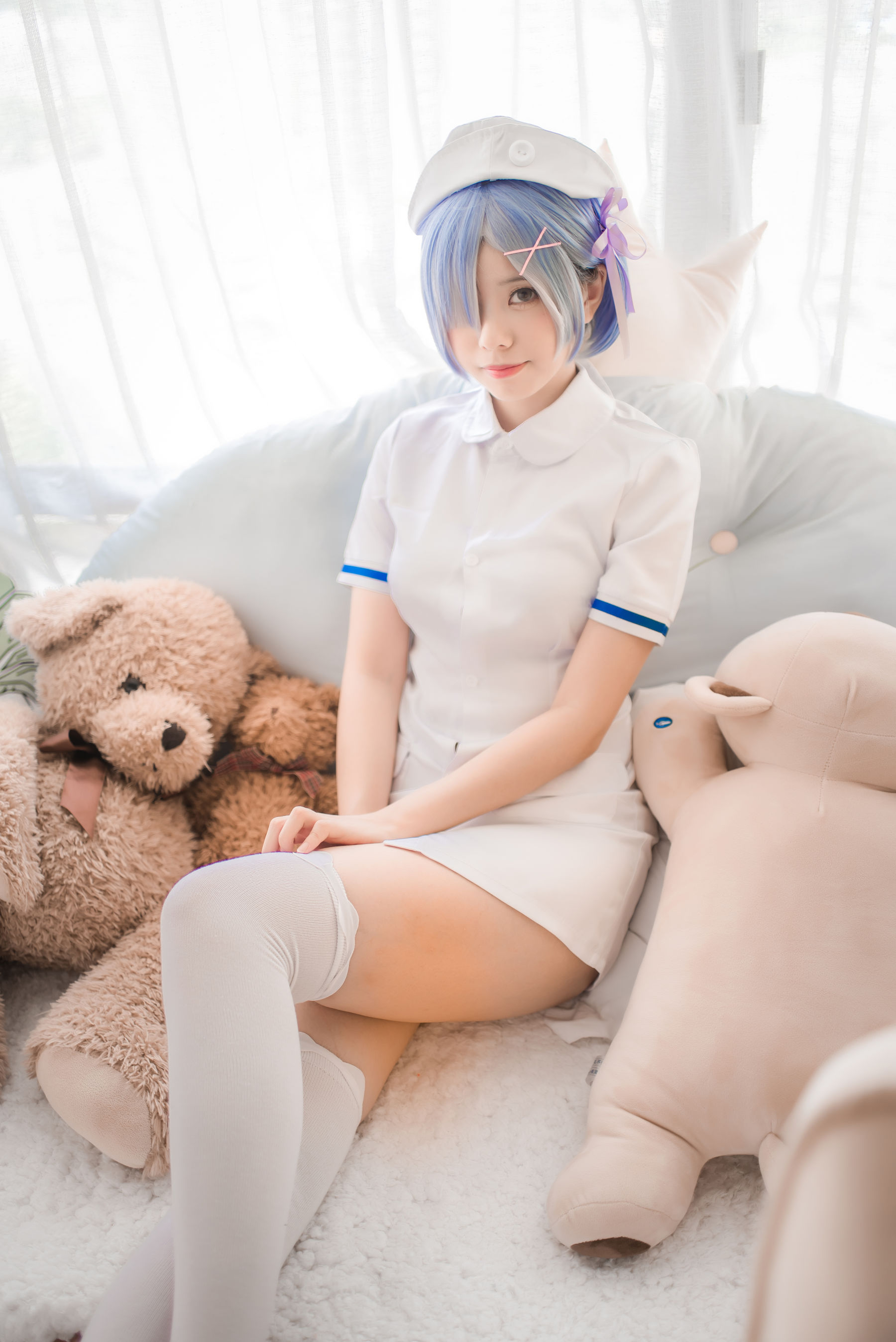 [萝莉COS] 萌系小野妹子w - 白色纱裙+蕾姆护士+蕾姆兔女郎