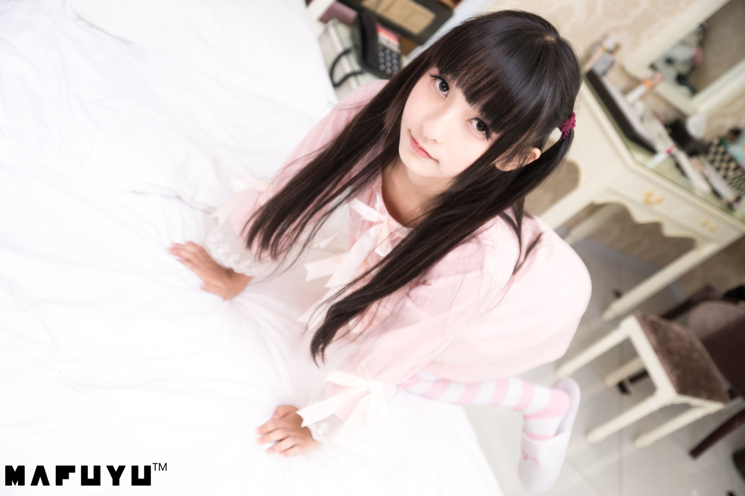 [萝莉COS] 神楽板真冬 粉白条纹系列套图