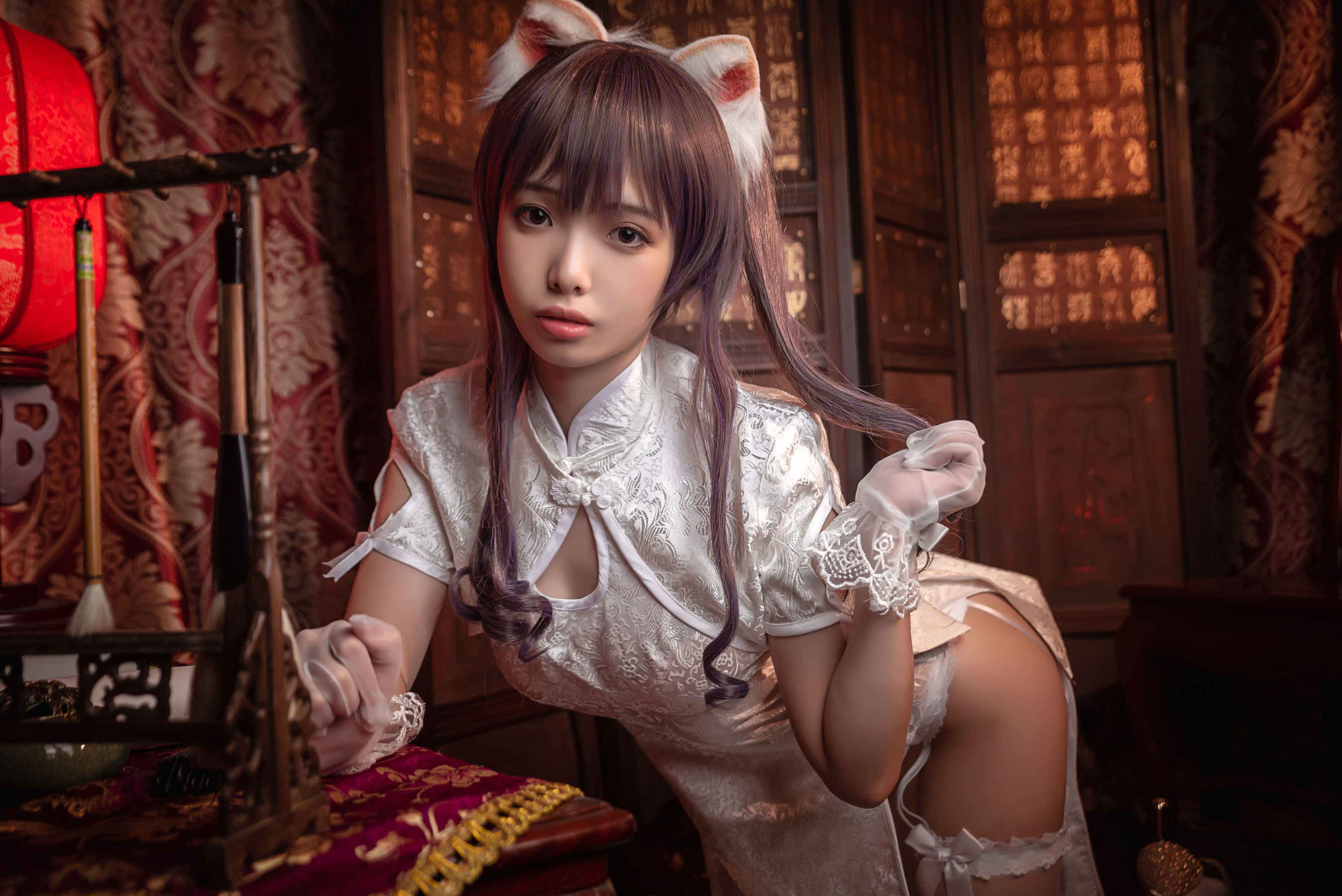 [萝莉COS] 雯妹 - 旗袍白丝吊带袜