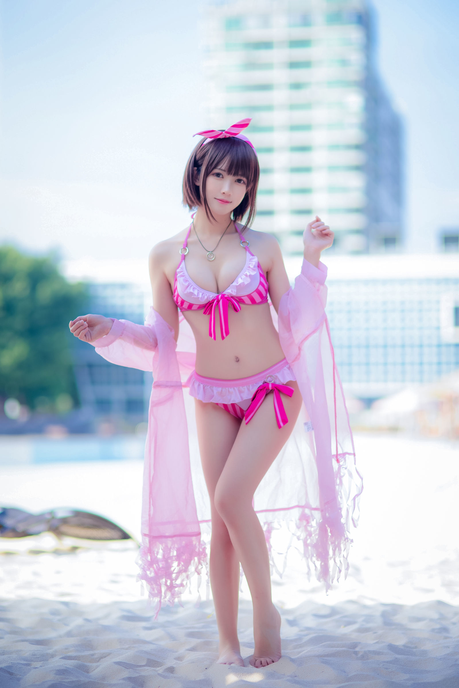 [萝莉COS] 鳗鱼霏儿 - 加藤惠 粉色泳装