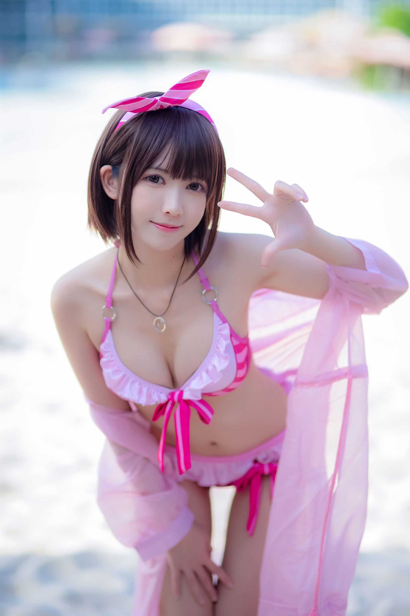 [萝莉COS] 鳗鱼霏儿 - 加藤惠 粉色泳装