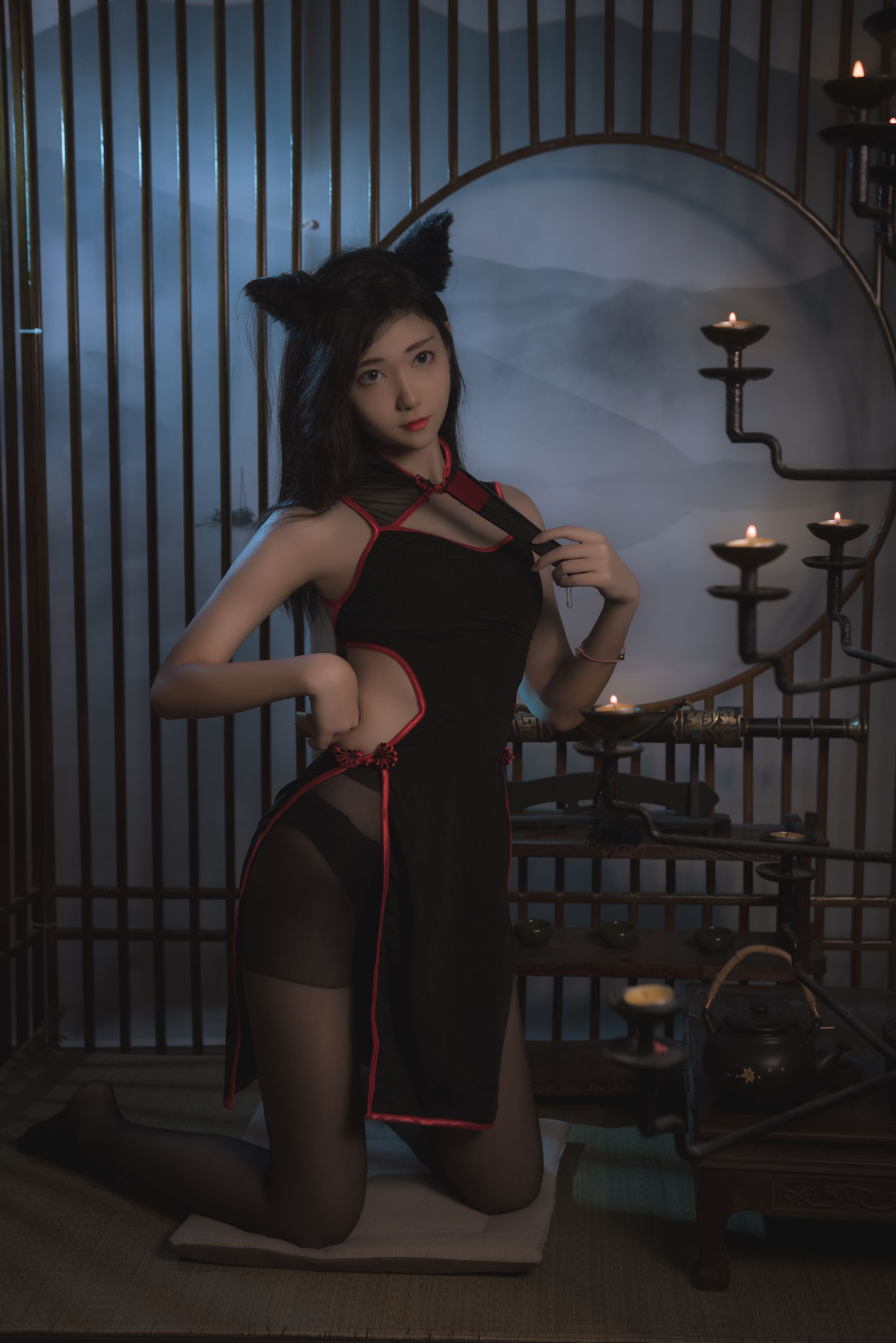 动漫博主南桃Momoko 黑旗袍