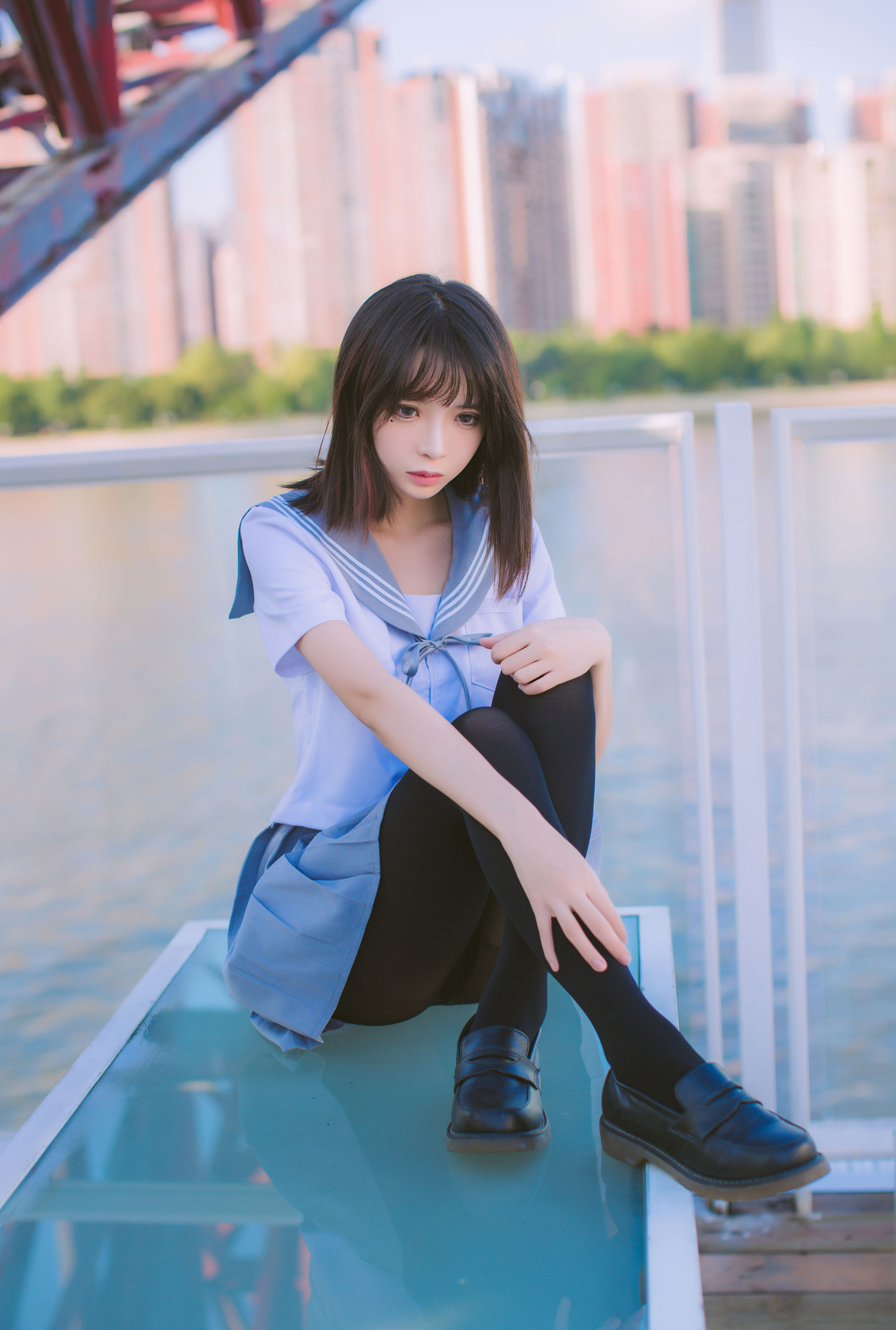 疯猫ss 海边蓝白水手服