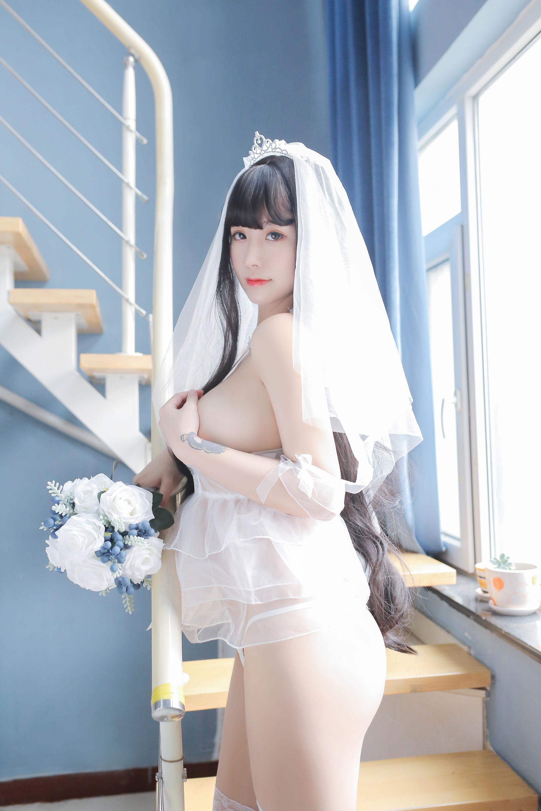 [COS福利] 巨乳猫九酱Sakura - 长发婚纱