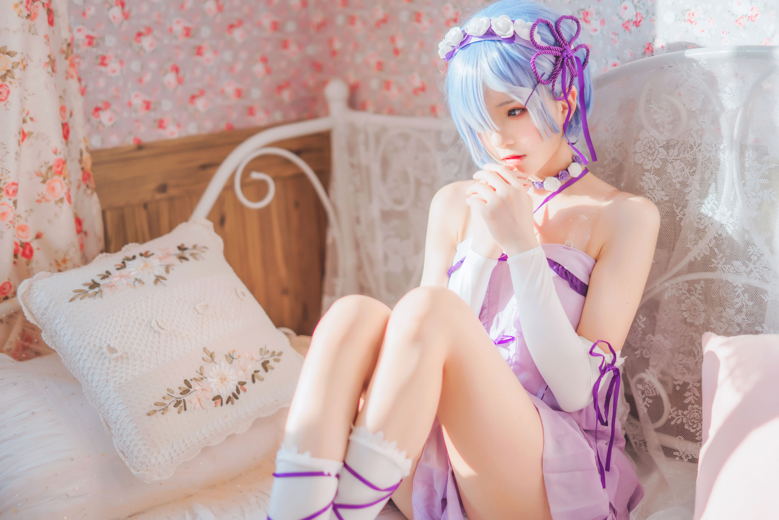 [Cosplay写真] 动漫博主蠢沫沫 - 蕾姆小睡裙
