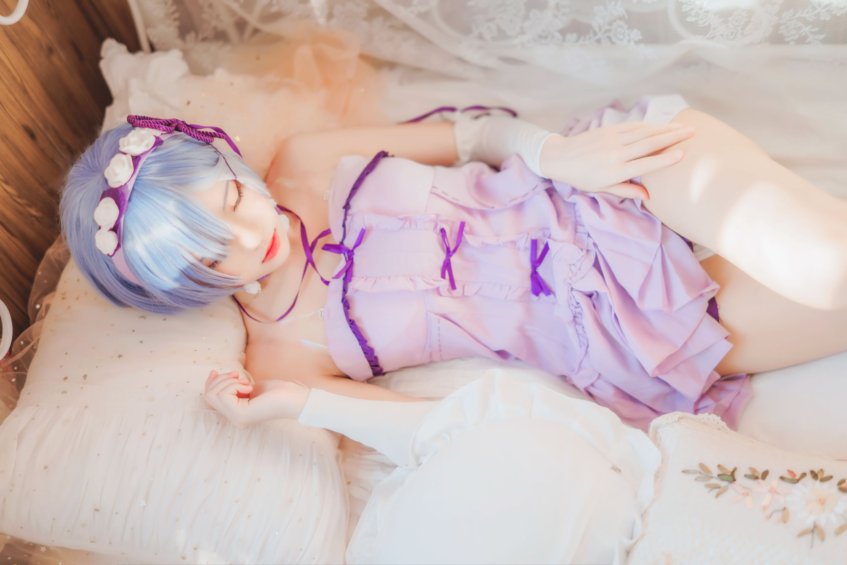 [Cosplay写真] 动漫博主蠢沫沫 - 蕾姆小睡裙