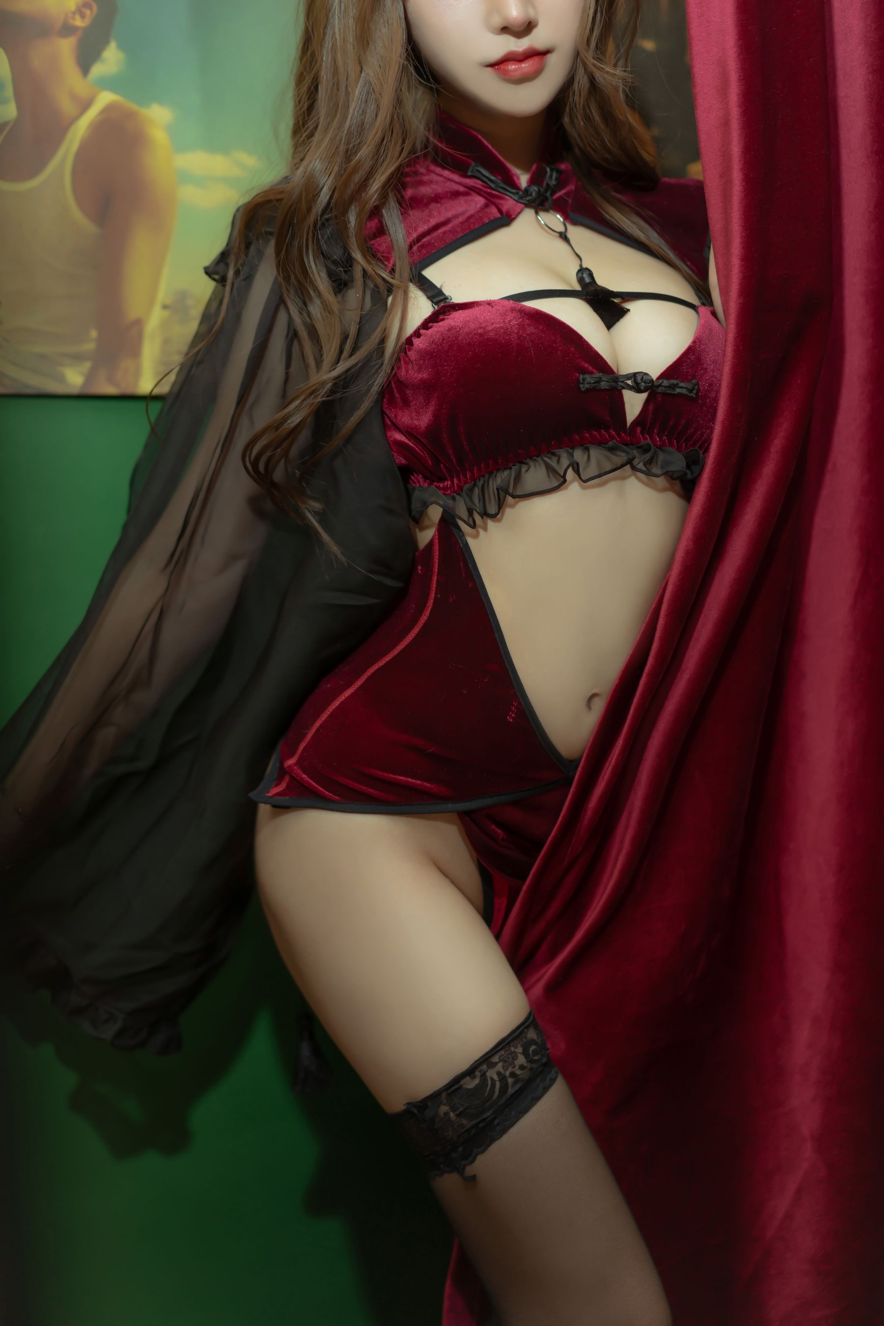 [Cosplay写真] 斗鱼米线线sama - 红丝绒旗袍