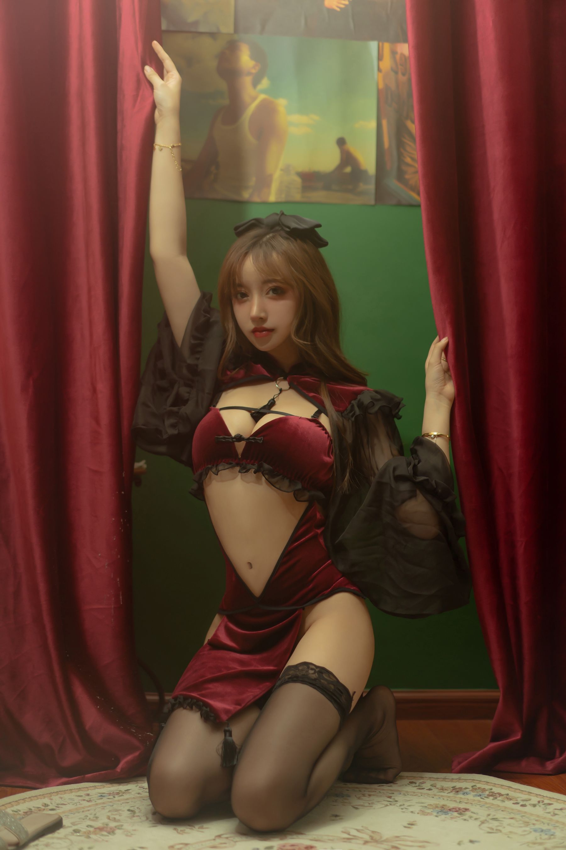 [Cosplay写真] 斗鱼米线线sama - 红丝绒旗袍