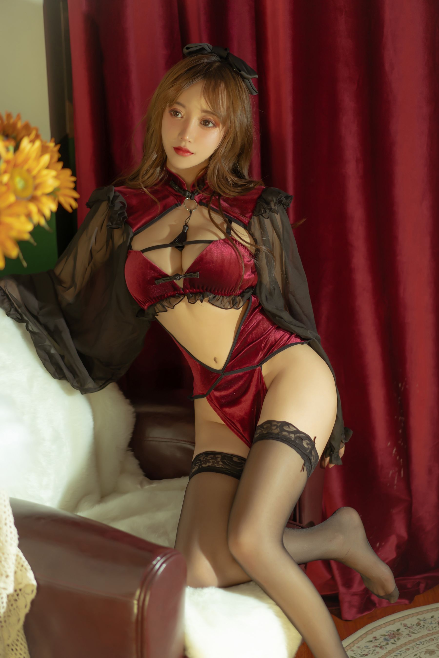 [Cosplay写真] 斗鱼米线线sama - 红丝绒旗袍