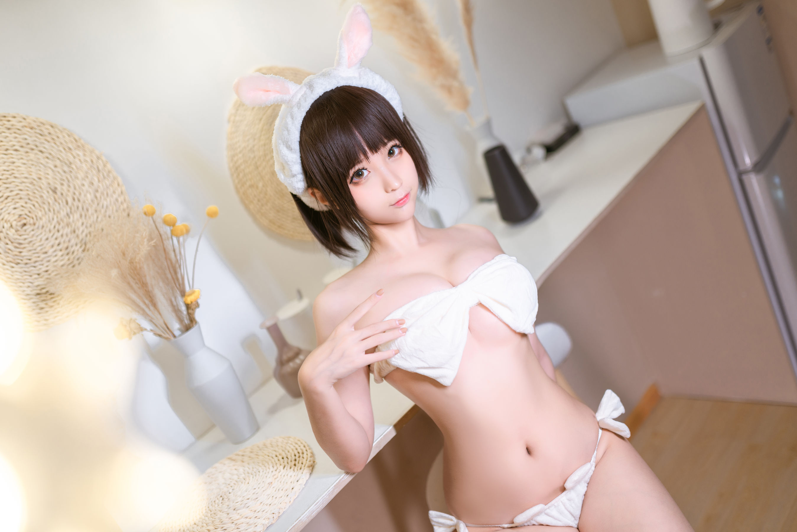 [Cosplay写真] 动漫博主蠢沫沫 - 蝴蝶结内衣