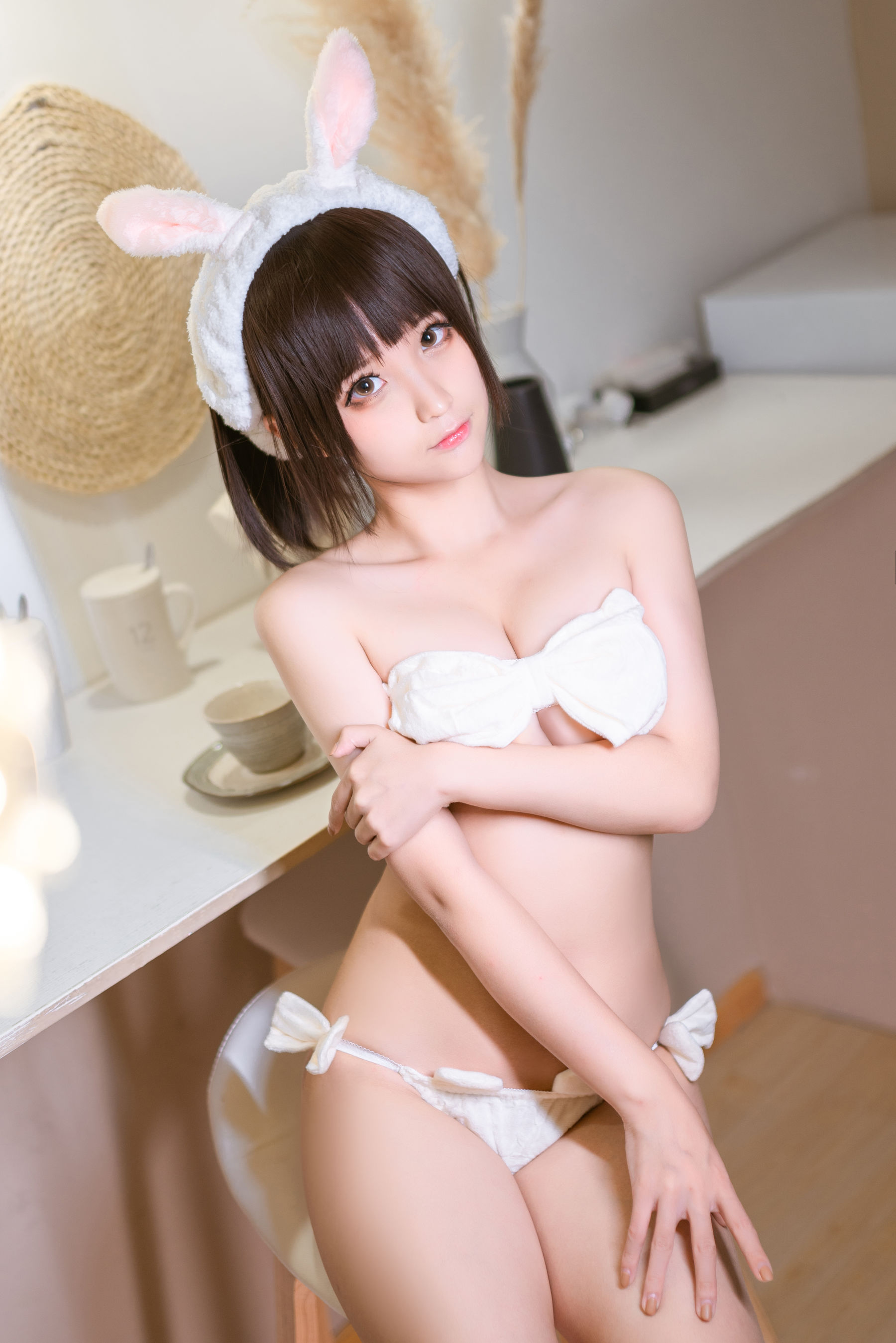 [Cosplay写真] 动漫博主蠢沫沫 - 蝴蝶结内衣