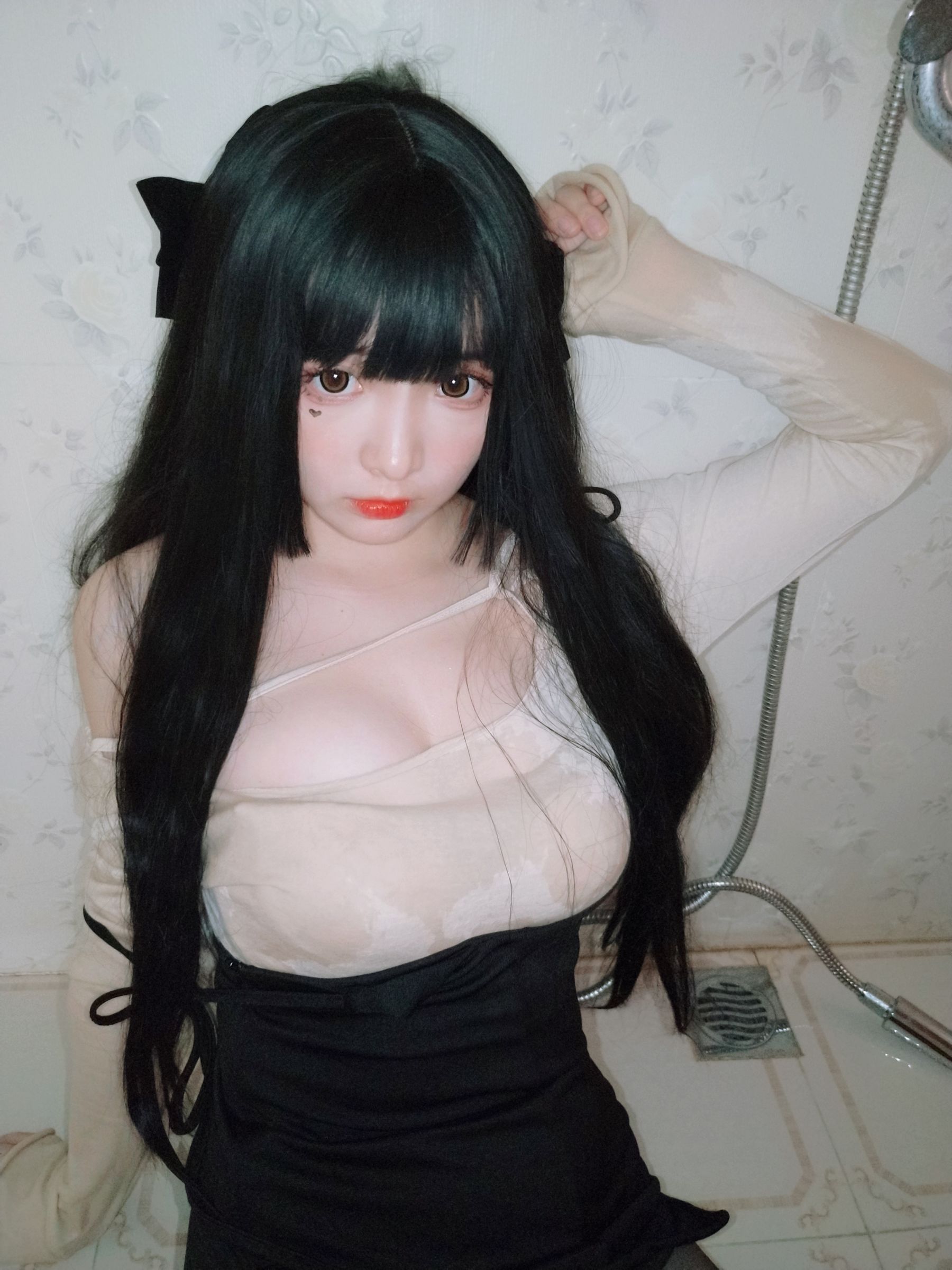[Cosplay写真] 二次元美女古川kagura - 浴室湿身黑丝