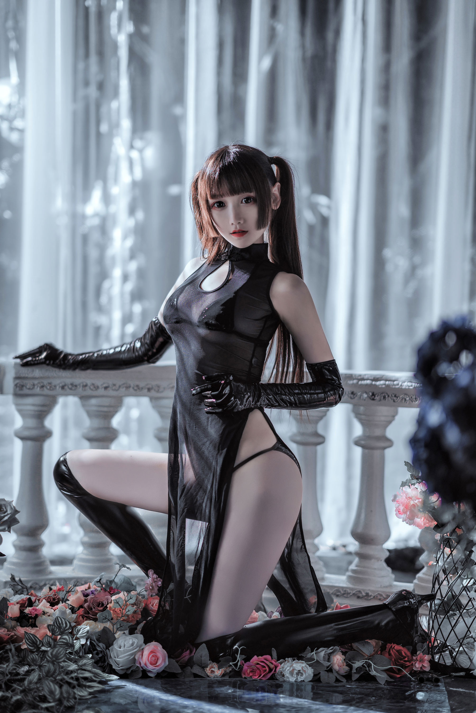 [COS福利] COS少女星野咪兔 - 透视网纱旗袍