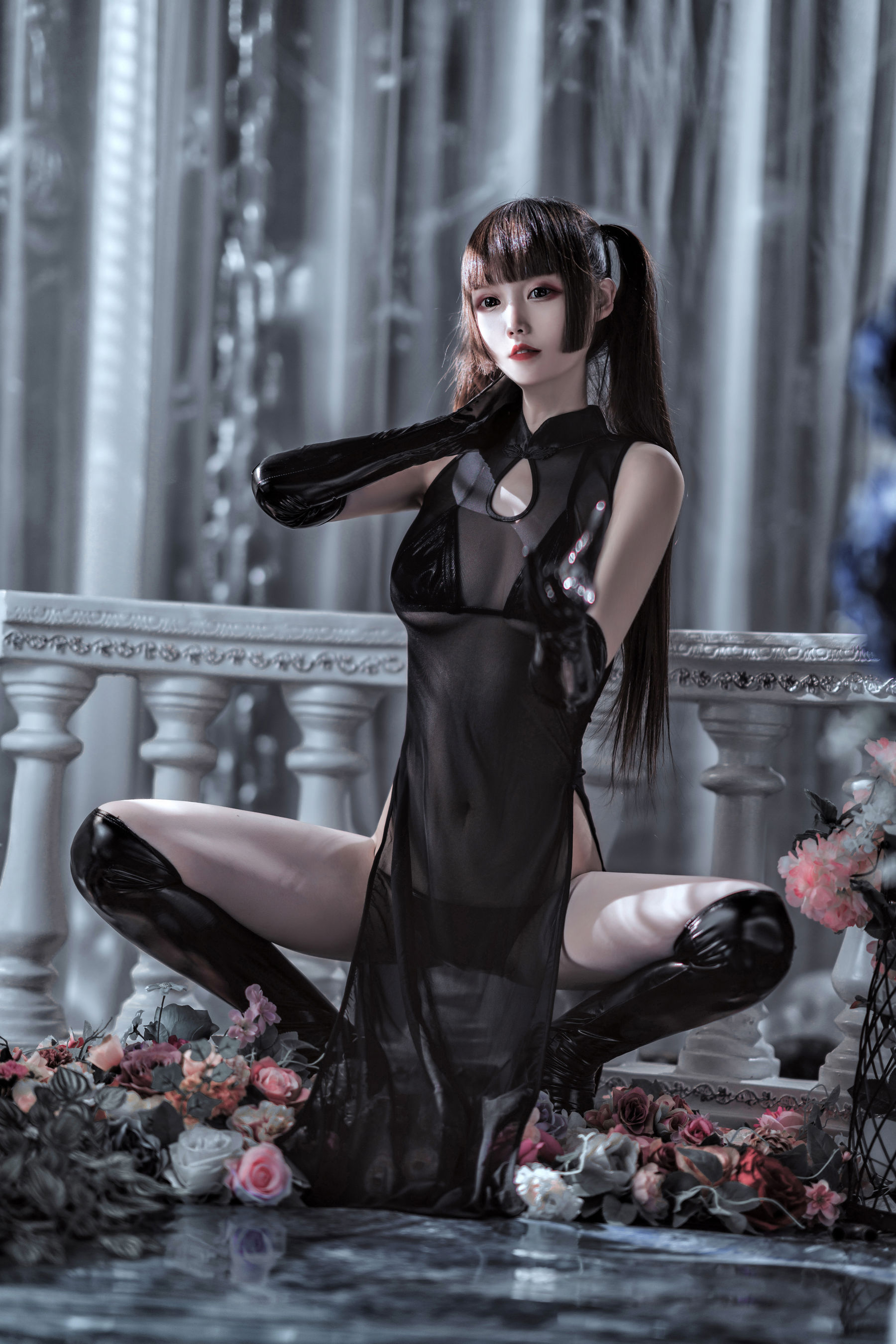 [COS福利] COS少女星野咪兔 - 透视网纱旗袍