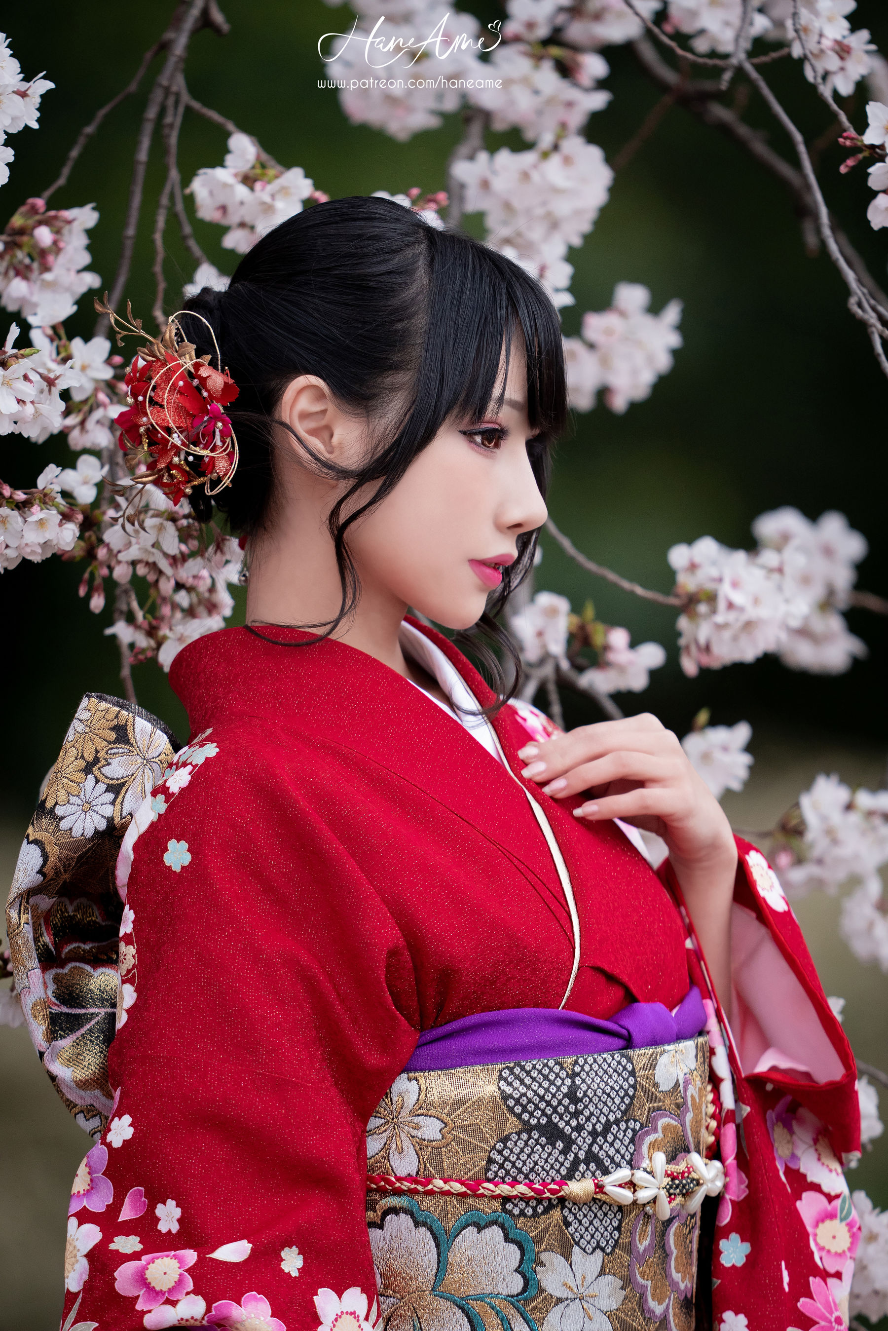 [COS福利] Hane Ame 雨波 - 赤紅和服