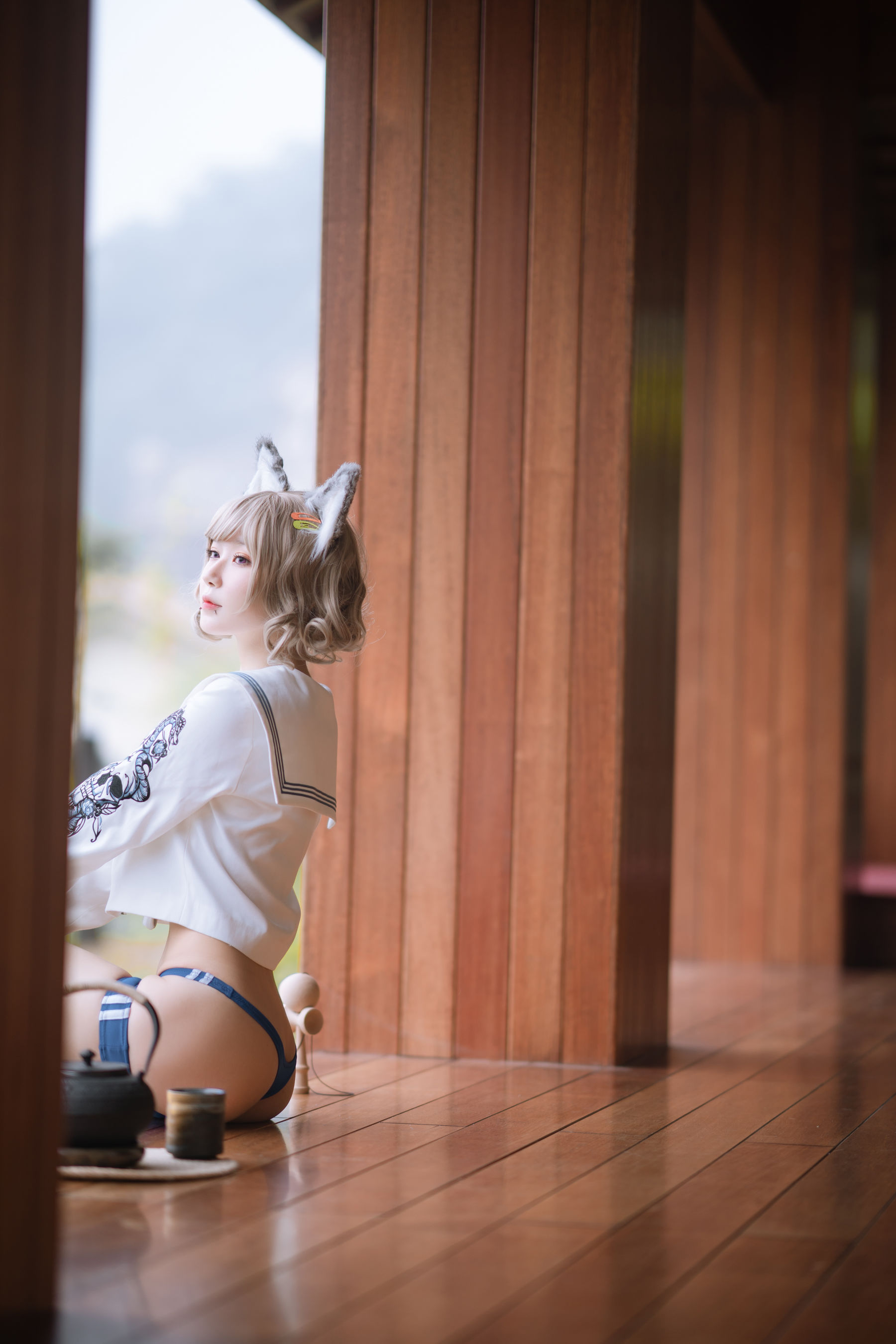 [网红COSER写真] 动漫博主阿包也是兔娘 - X型体操服