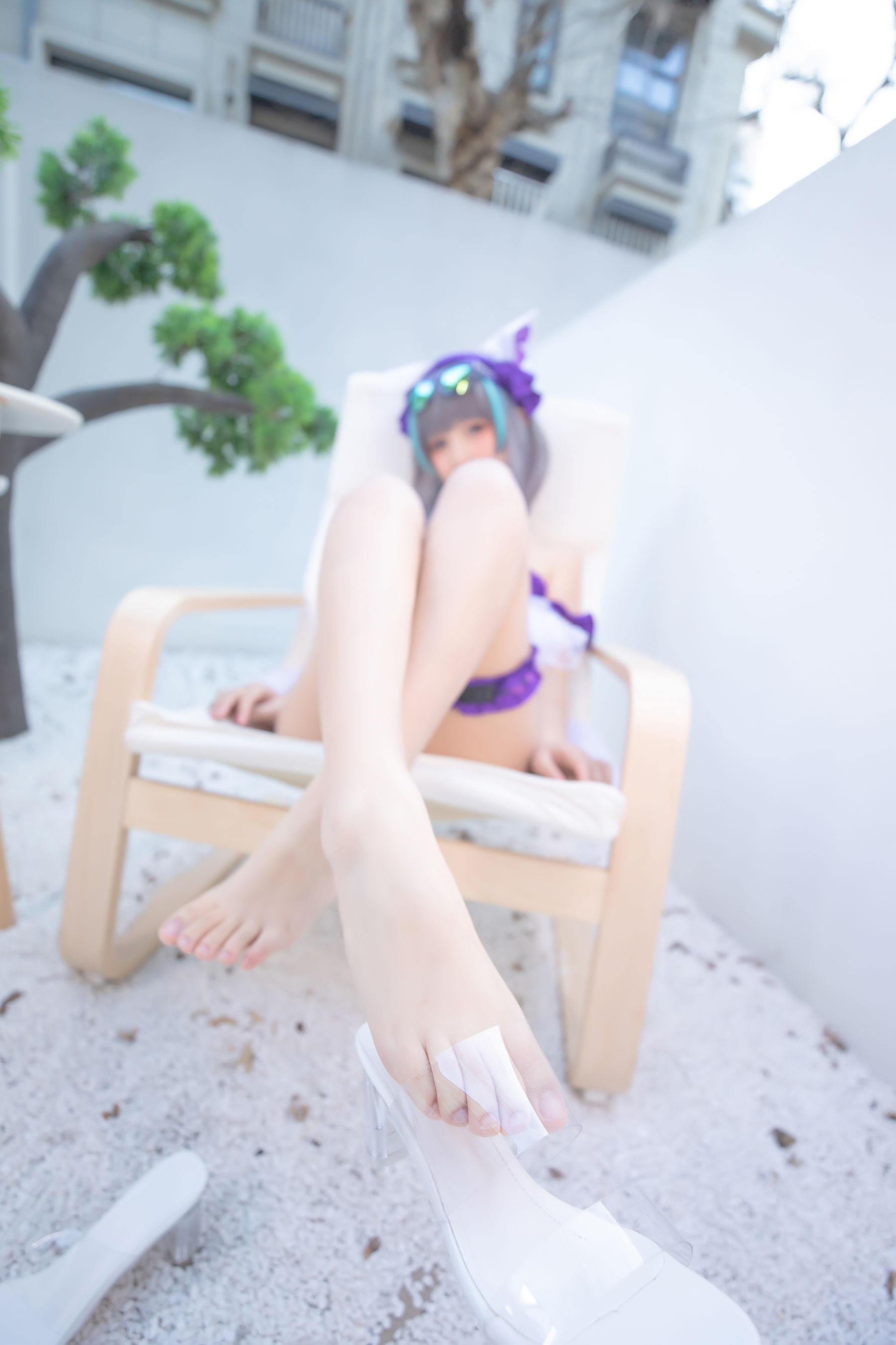 [网红COSER写真] 萝莉神楽板真冬 之柴郡 - 纯色庭院