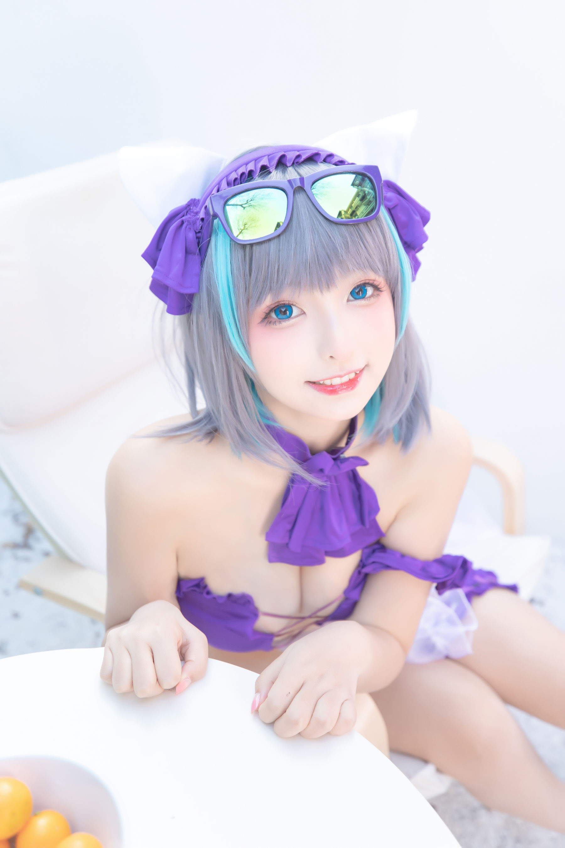 [网红COSER写真] 萝莉神楽板真冬 之柴郡 - 纯色庭院