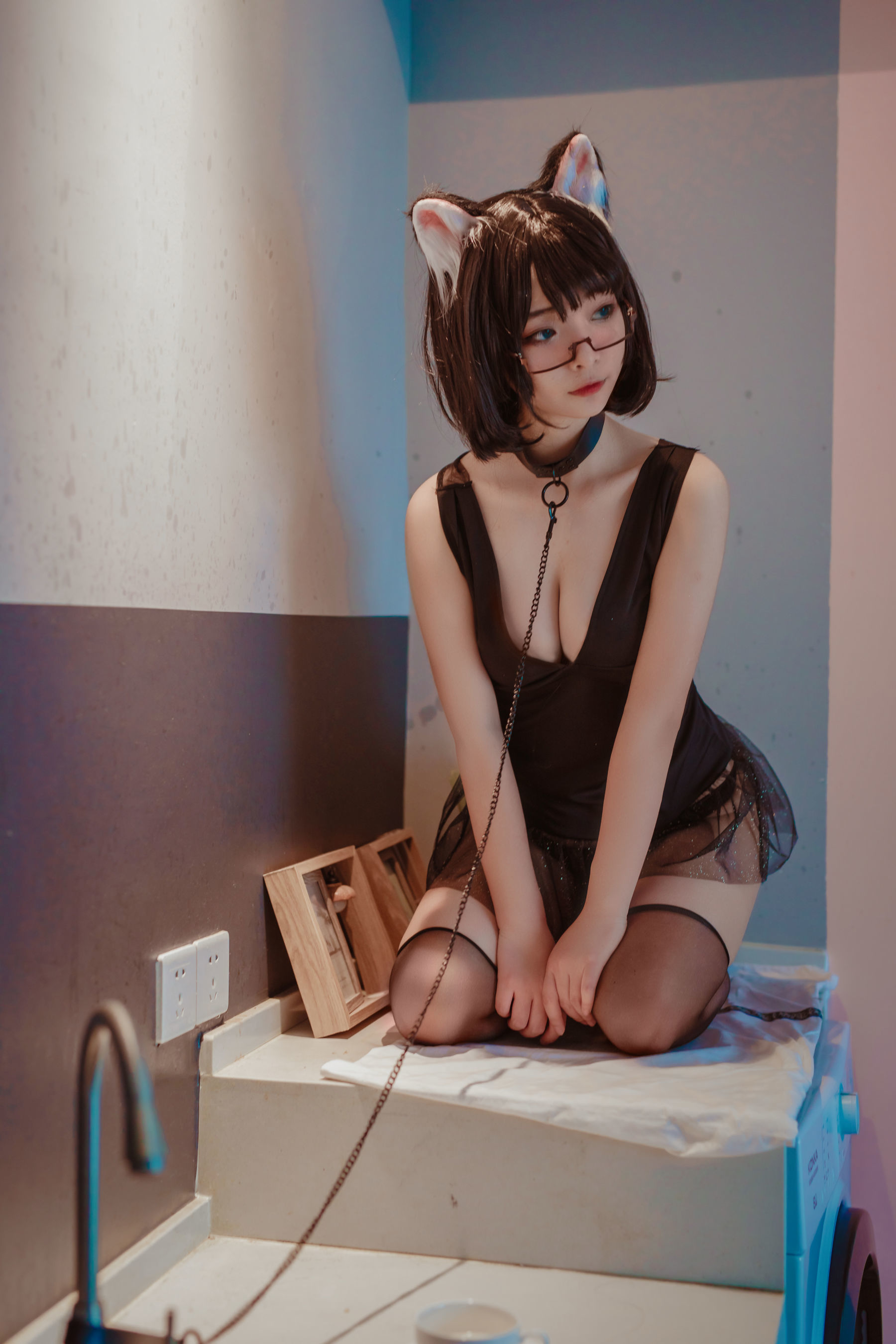 [网红COSER写真] yuuhui玉汇 - 猫猫头黑裙子