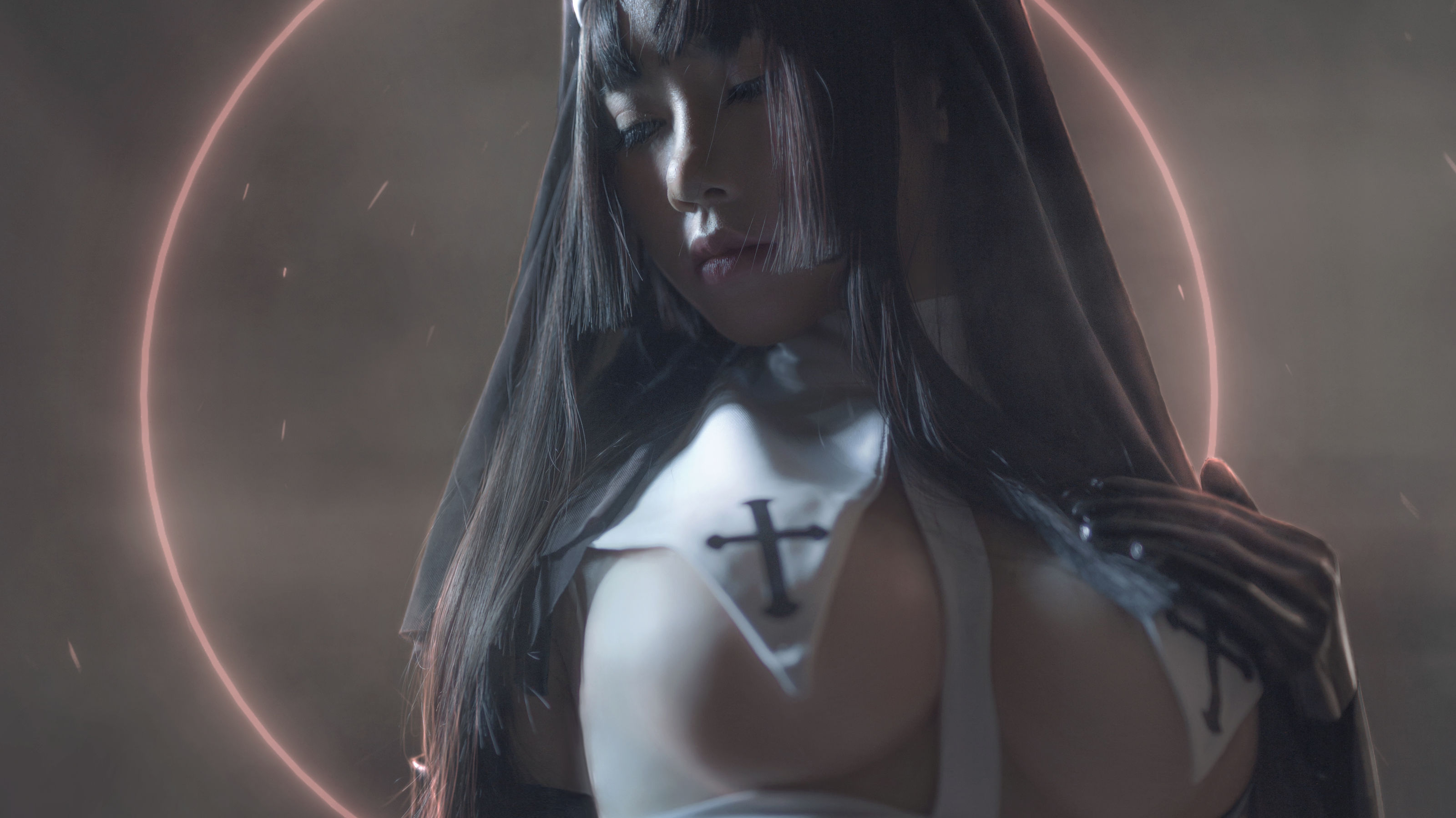 [网红COSER写真] 动漫博主uki雨季 - 修女黑胶衣