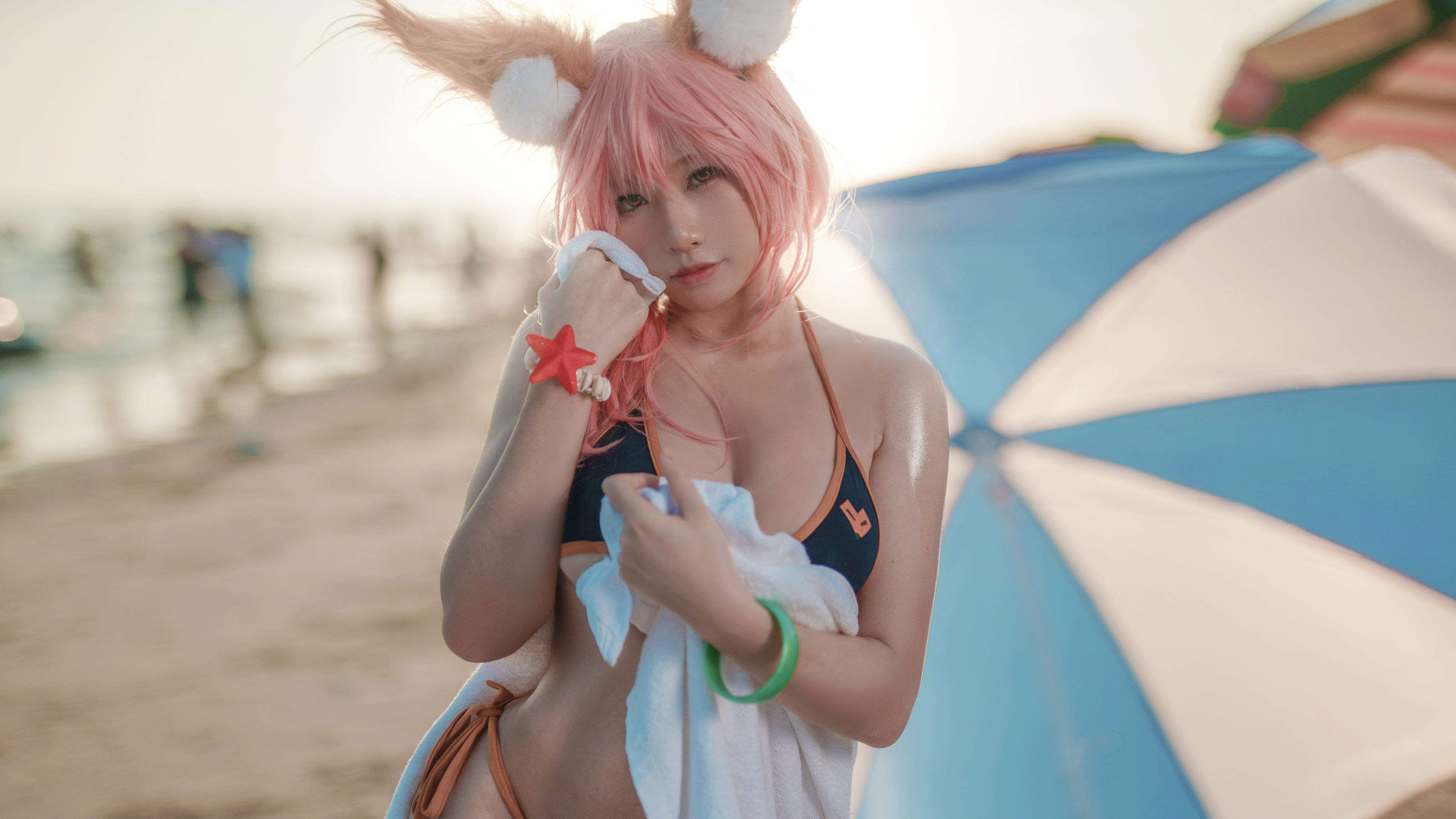 [网红COSER写真] 动漫博主uki雨季 - 玉藻前海边泳装