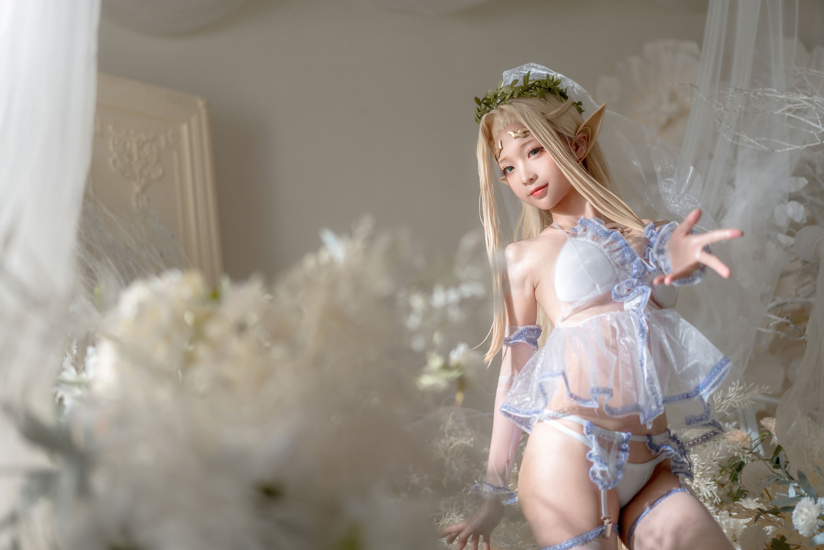[网红COSER写真] 动漫博主蠢沫沫 - 白精灵 婚纱