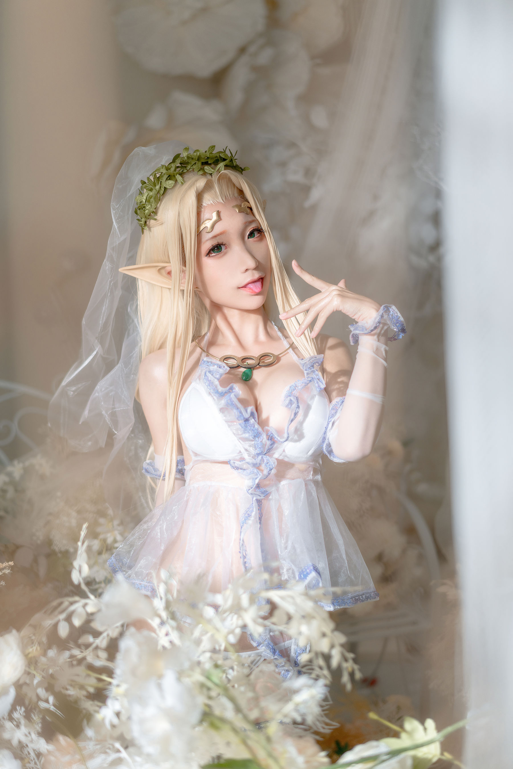 [网红COSER写真] 动漫博主蠢沫沫 - 白精灵 婚纱
