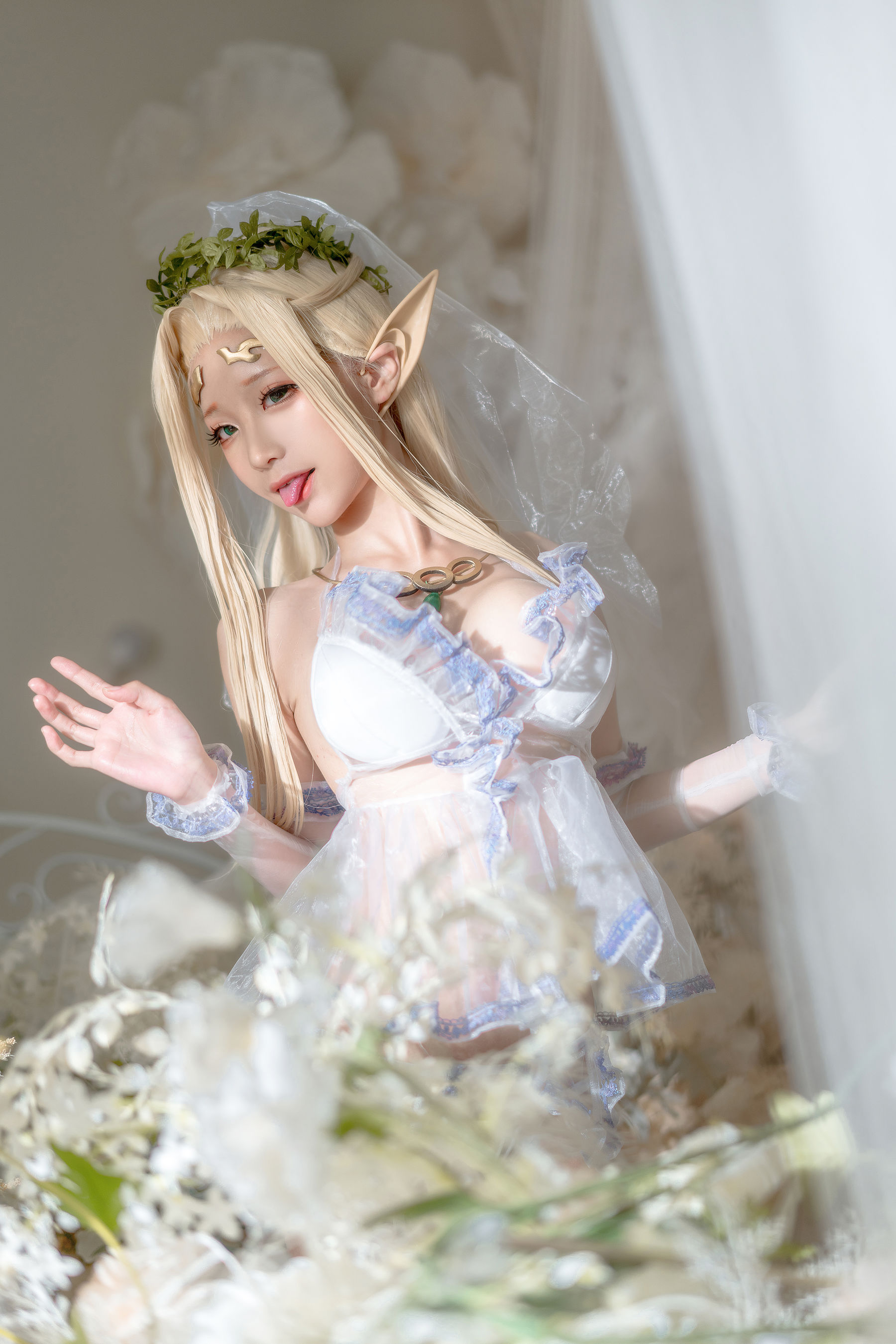 [网红COSER写真] 动漫博主蠢沫沫 - 白精灵 婚纱