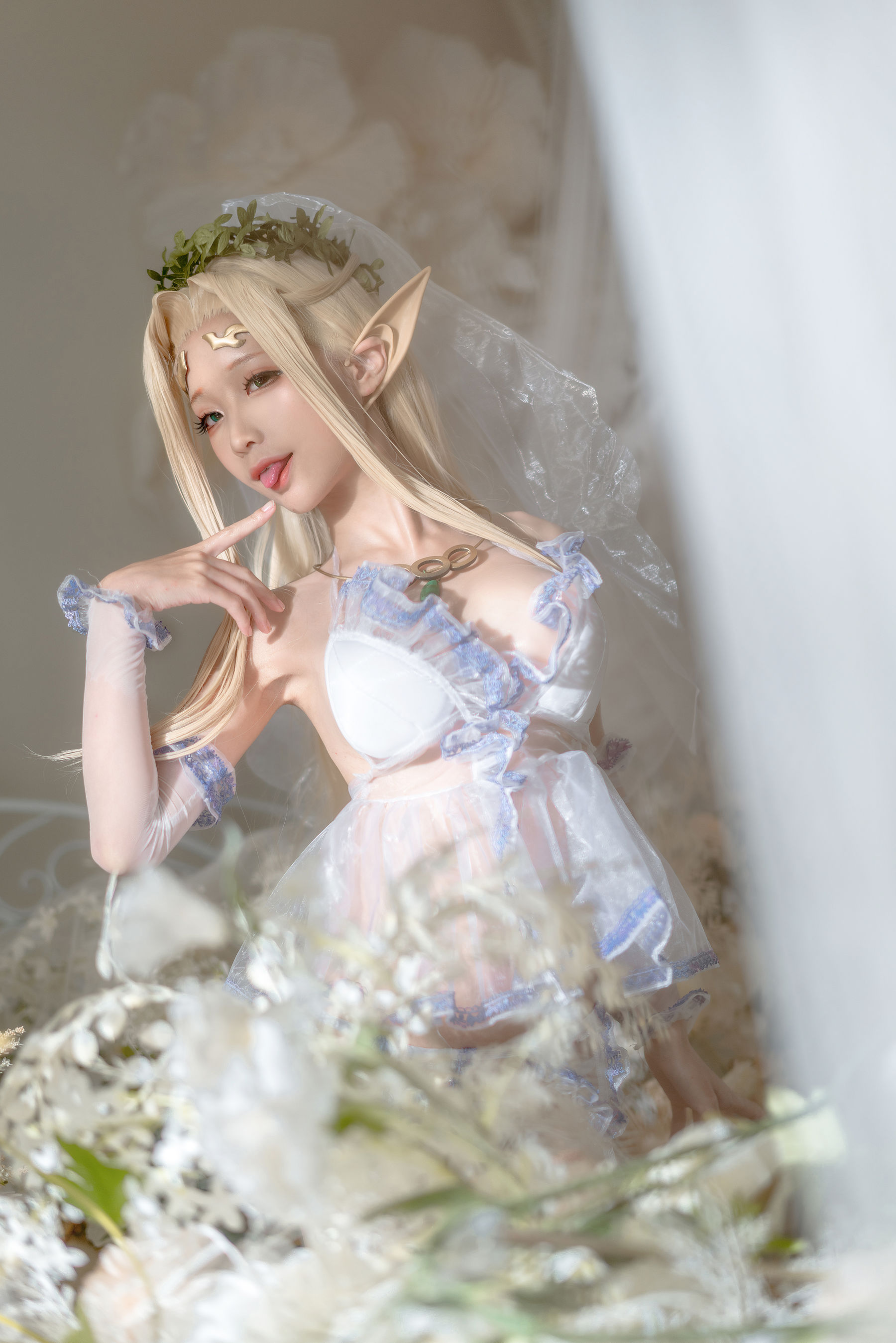 [网红COSER写真] 动漫博主蠢沫沫 - 白精灵 婚纱