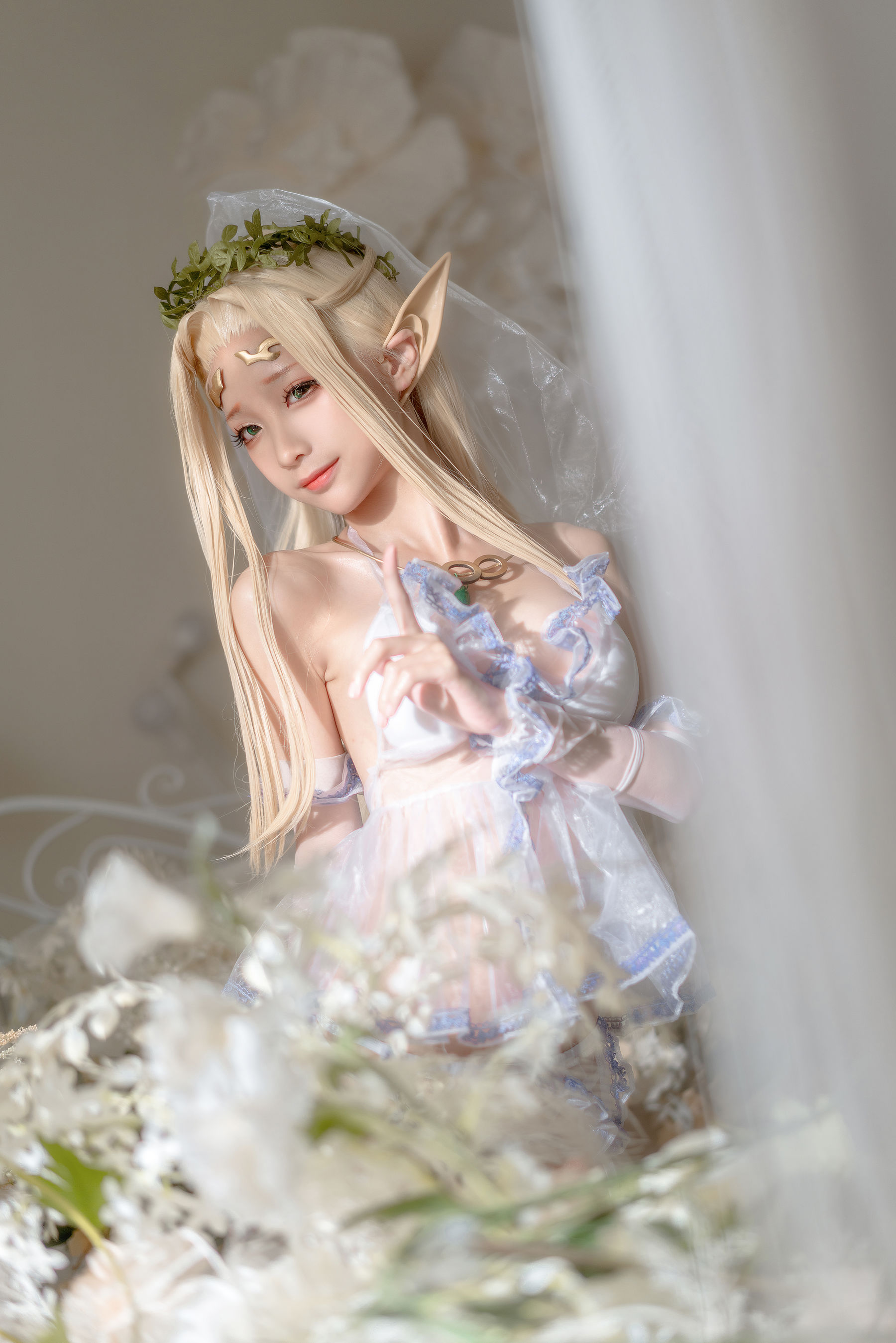 [网红COSER写真] 动漫博主蠢沫沫 - 白精灵 婚纱