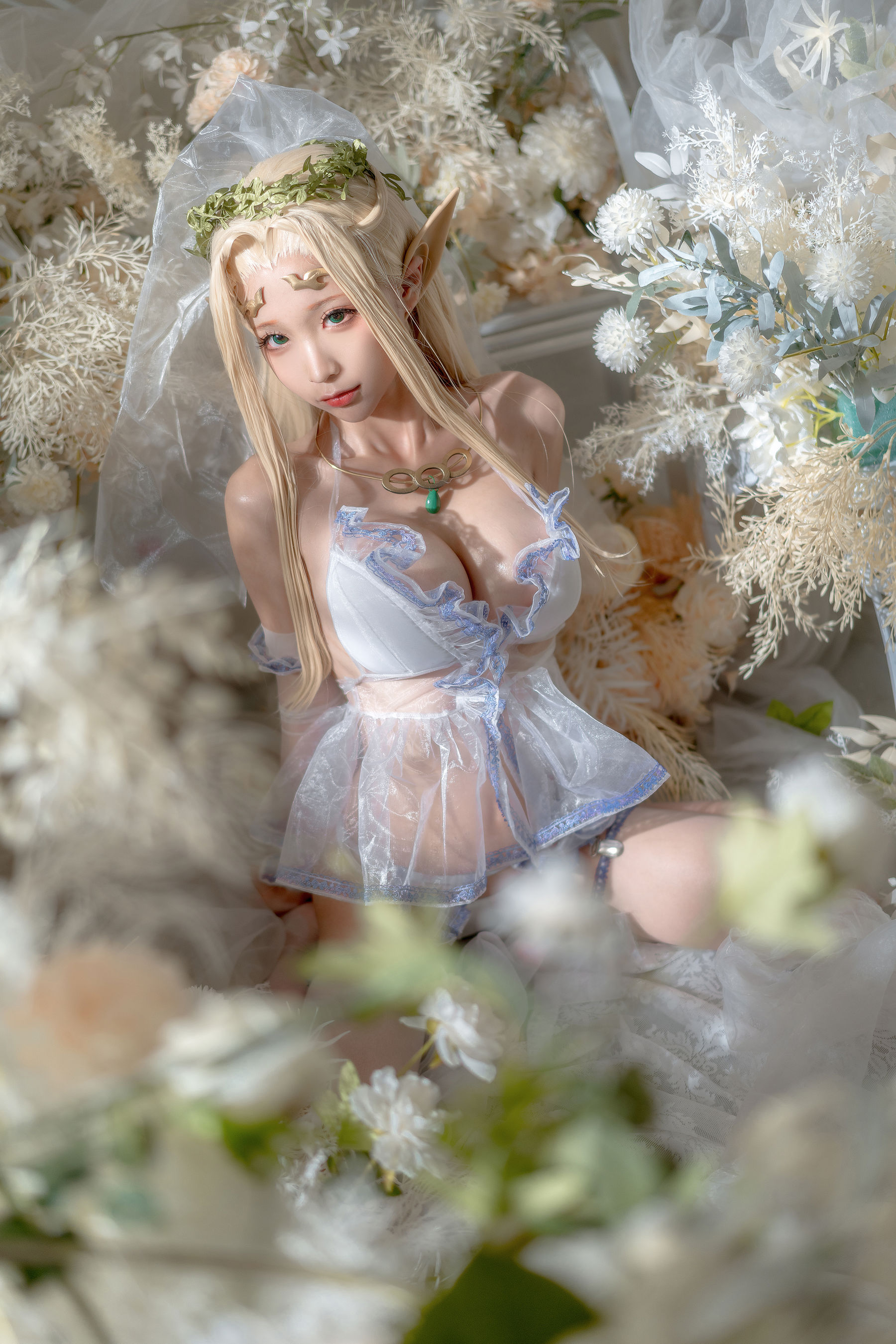 [网红COSER写真] 动漫博主蠢沫沫 - 白精灵 婚纱