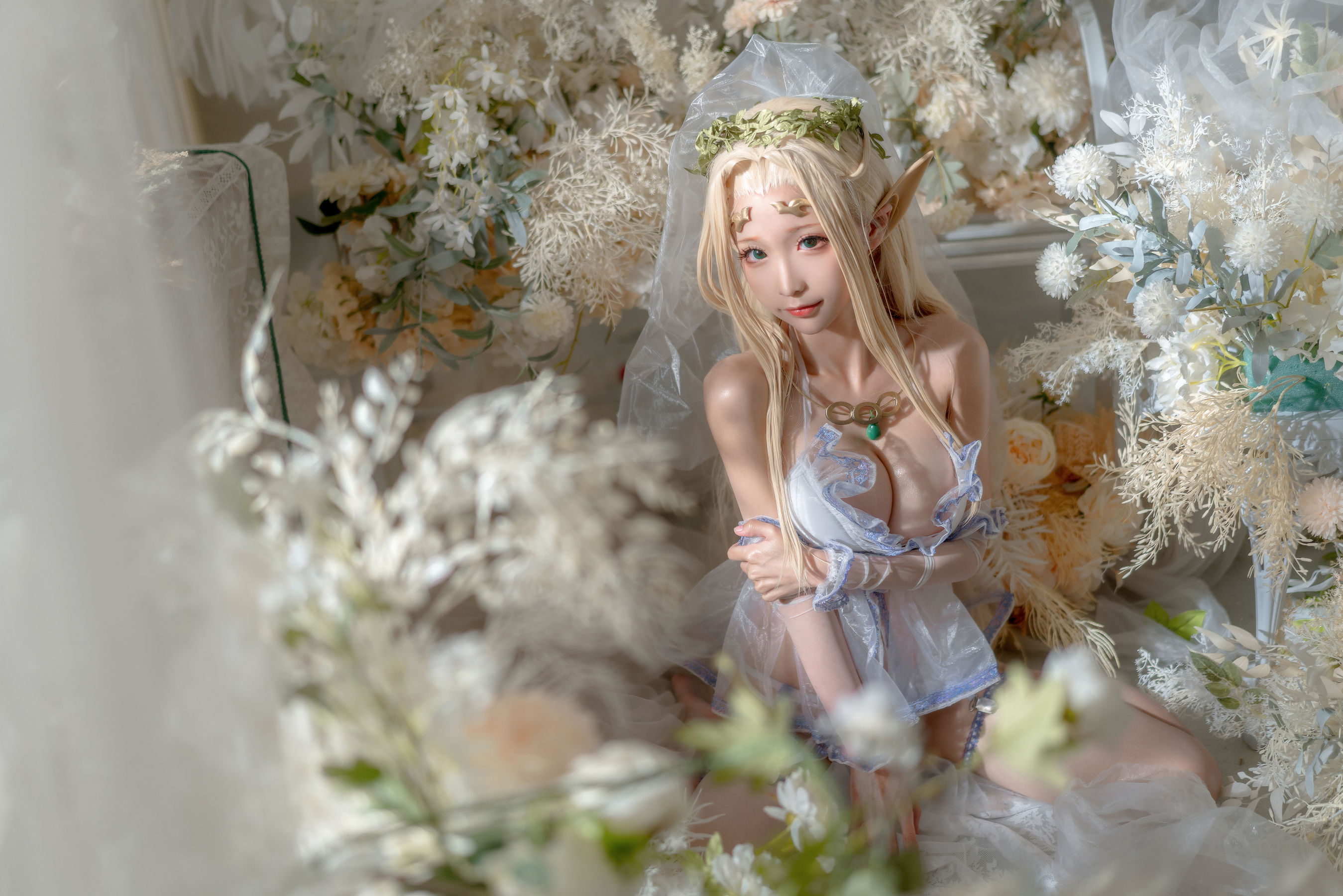 [网红COSER写真] 动漫博主蠢沫沫 - 白精灵 婚纱