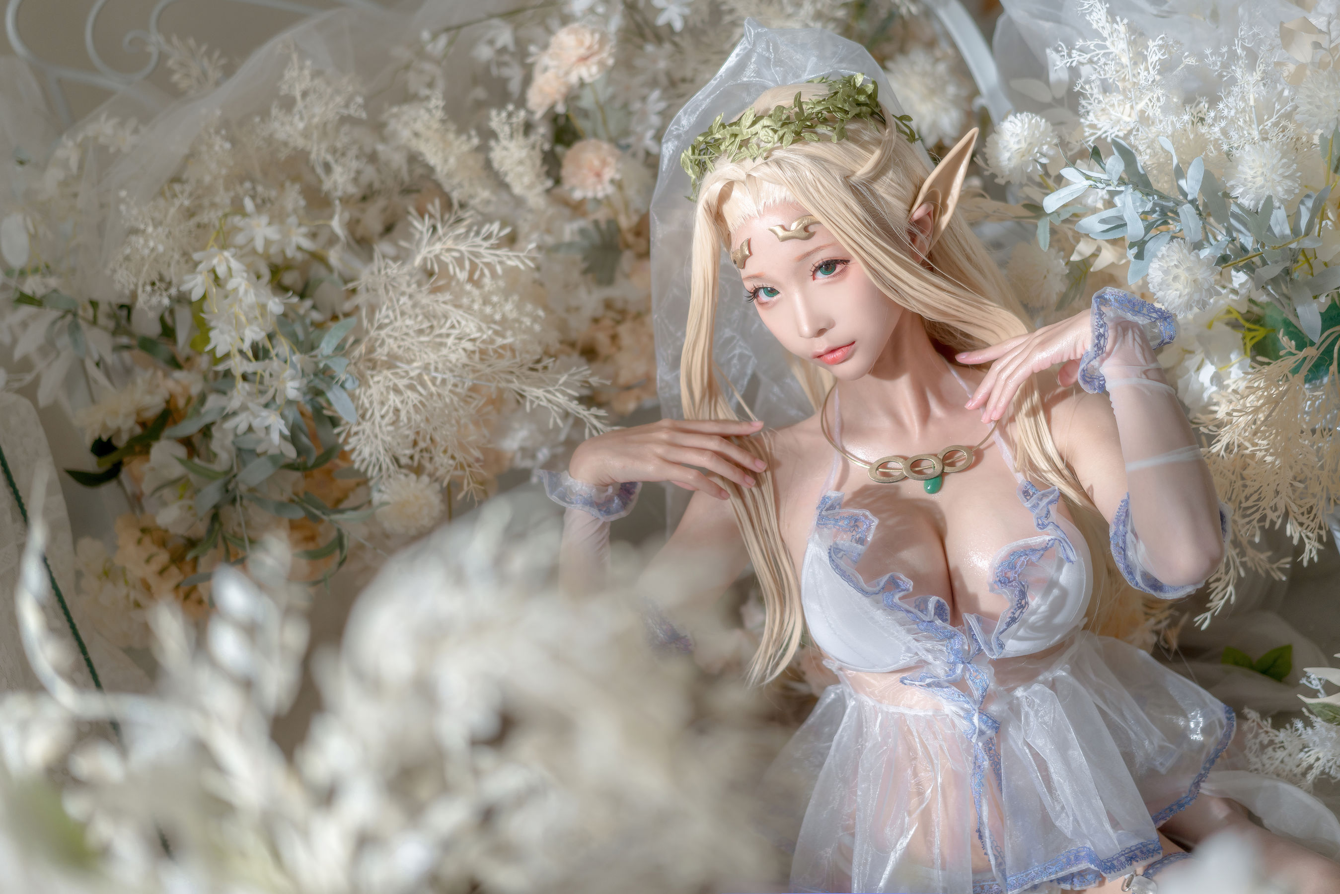 [网红COSER写真] 动漫博主蠢沫沫 - 白精灵 婚纱
