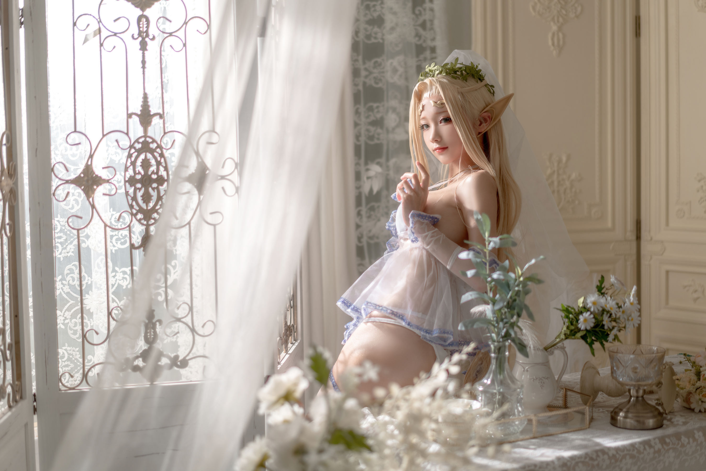 [网红COSER写真] 动漫博主蠢沫沫 - 白精灵 婚纱