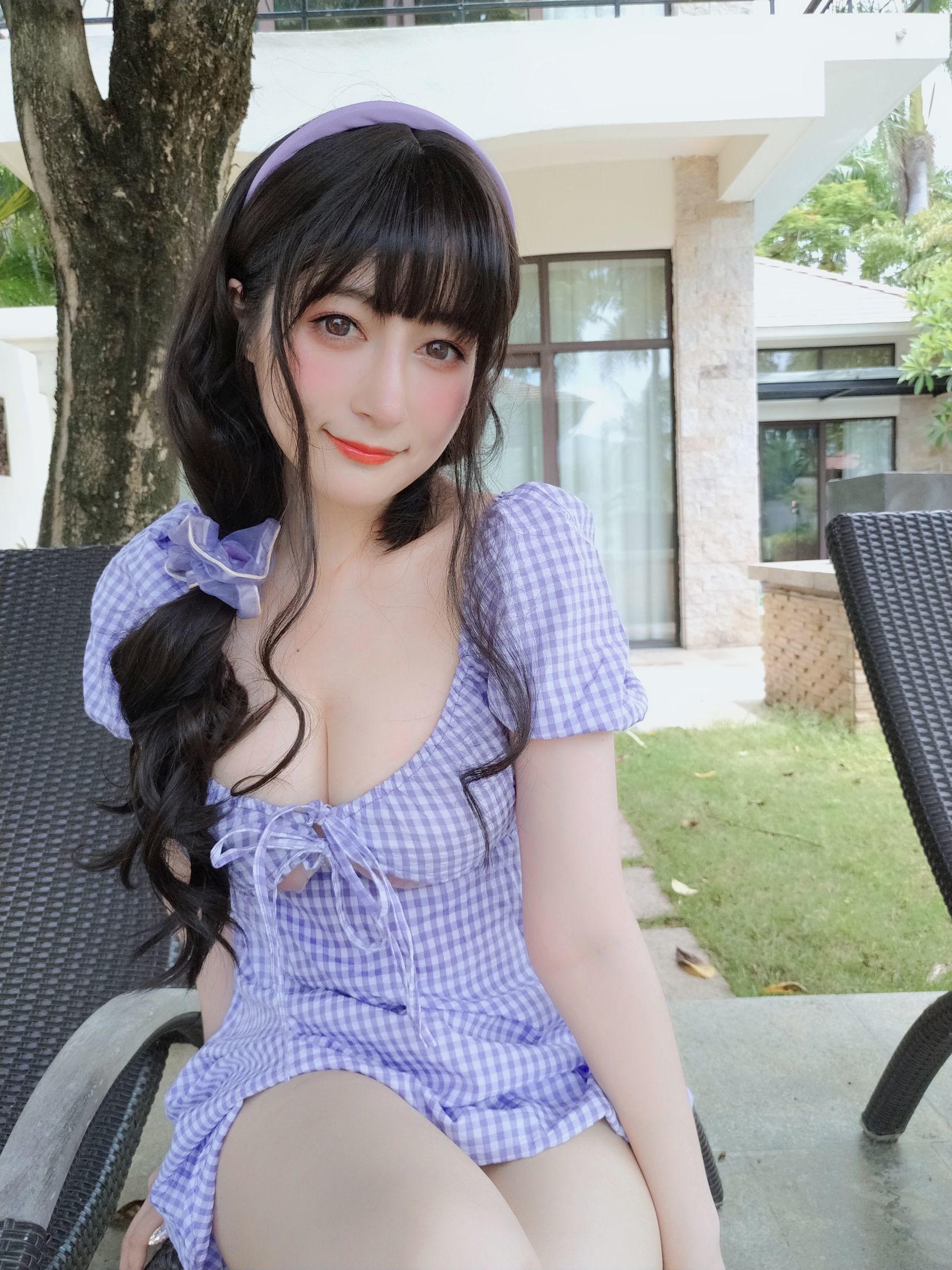 [网红COSER写真] Coser小姐姐白银 - 夏日的格子连衣裙