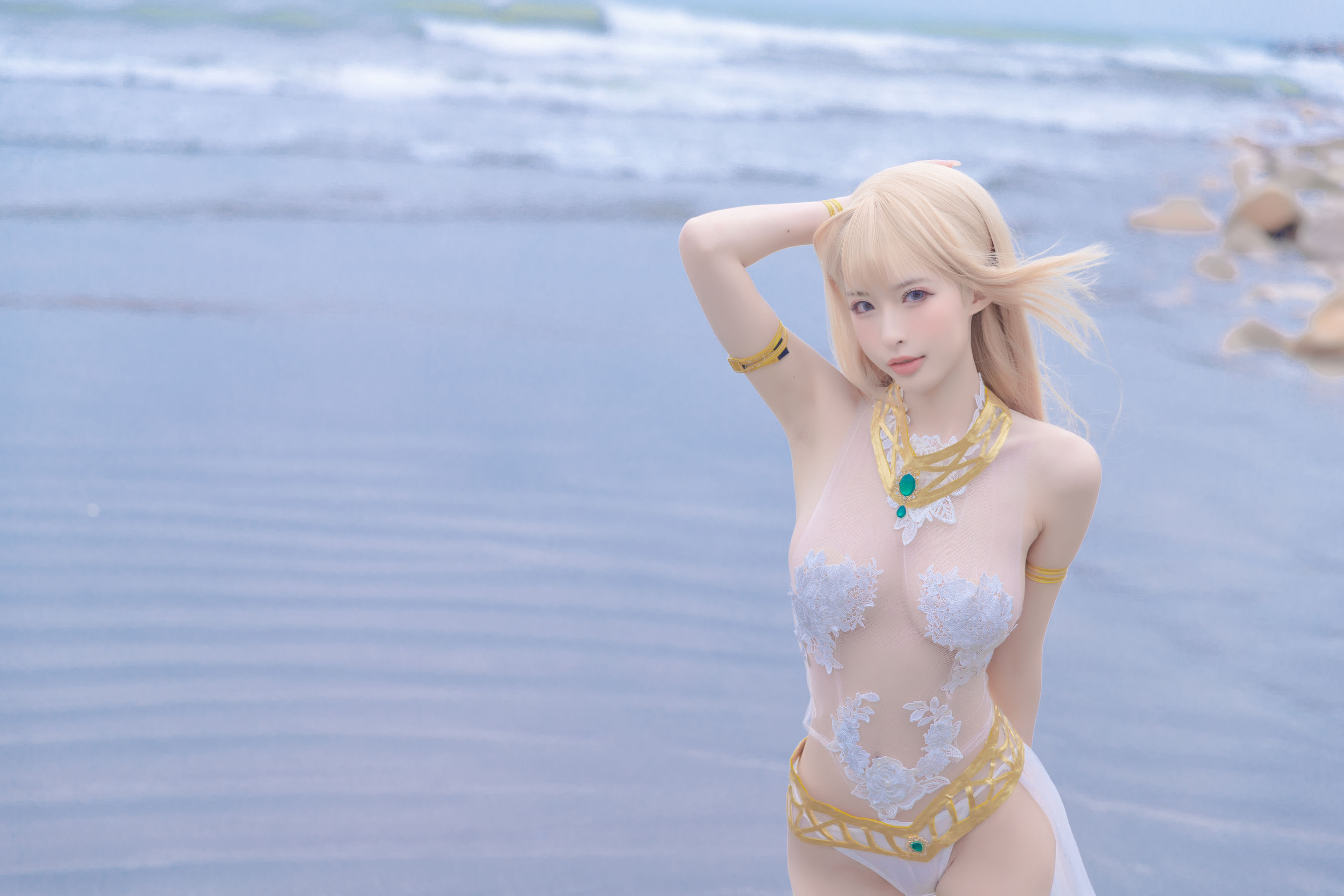 [网红COSER写真] 尤物清水由乃 - 玛丽萝丝白色泳衣